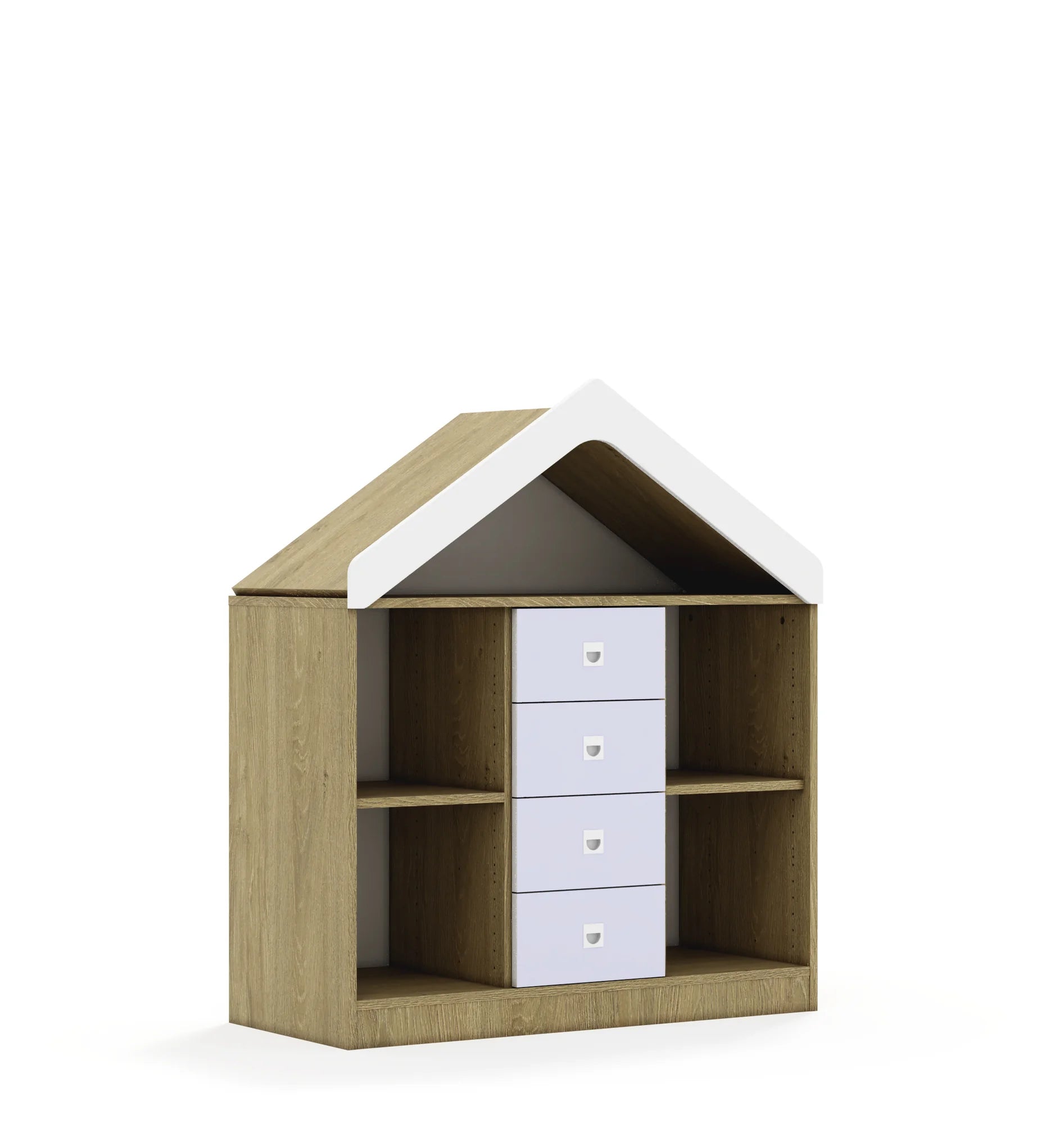Regał BLOX 110 2PP 4SS z daszkiem 1049x466x1223 – dąb / pastelowy fioletowy