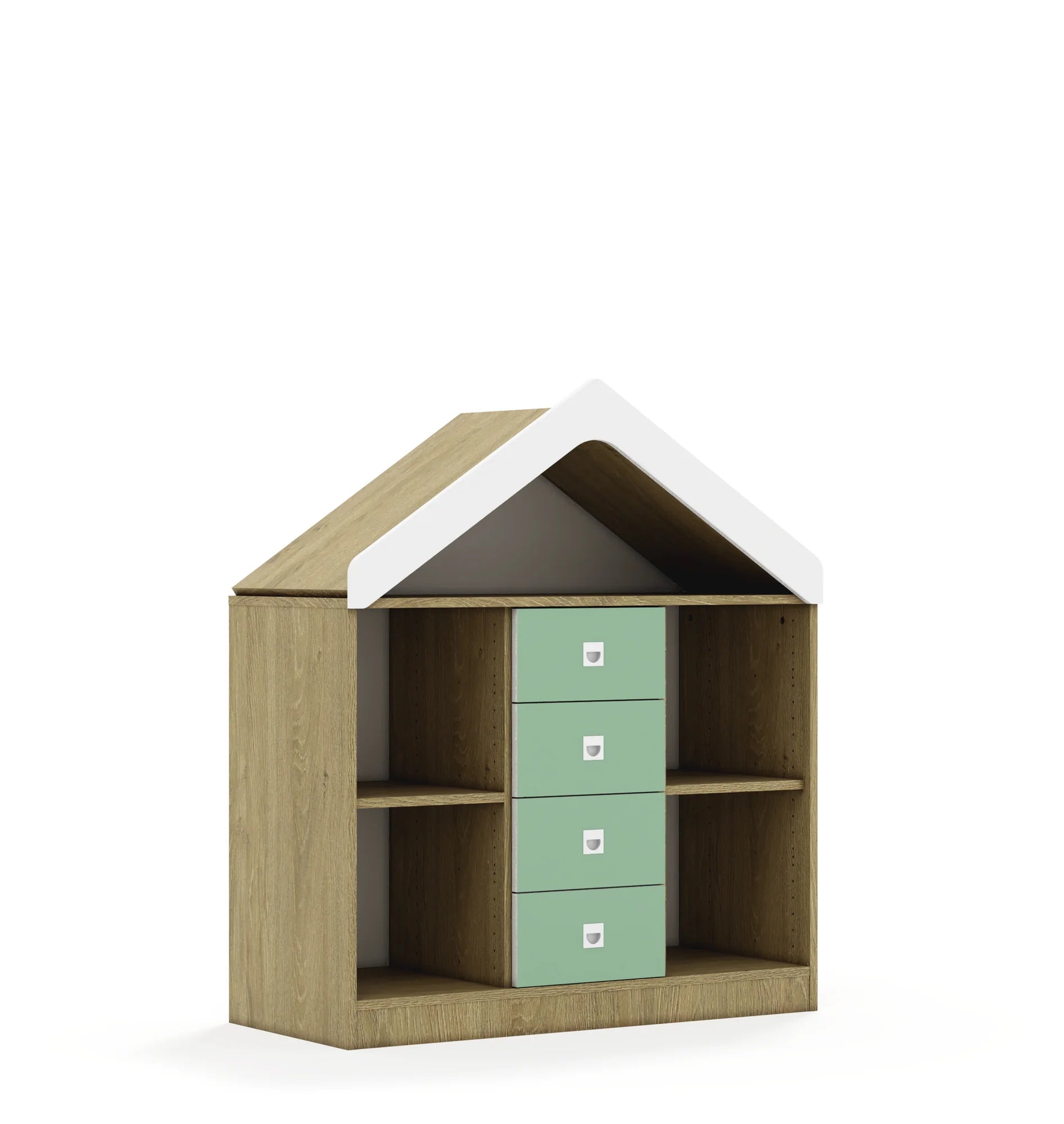 Regał BLOX 110 2PP 4SS z daszkiem 1049x466x1223 – dąb / pastelowy zielony