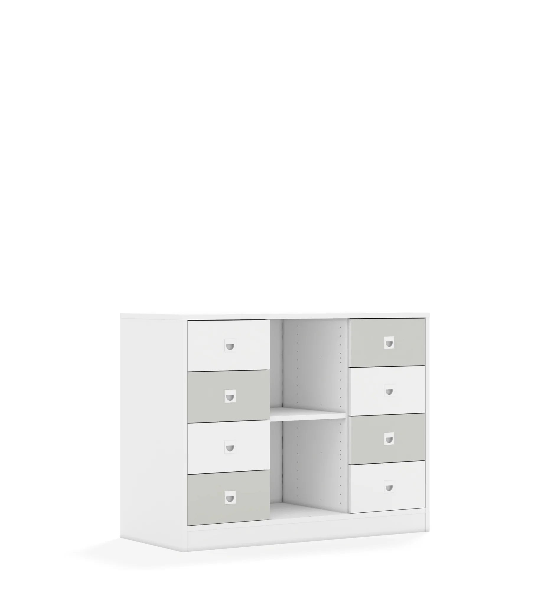 Regał BLOX 110 2PP 8SB 1049x466x813 – biały / biały/jasny szary