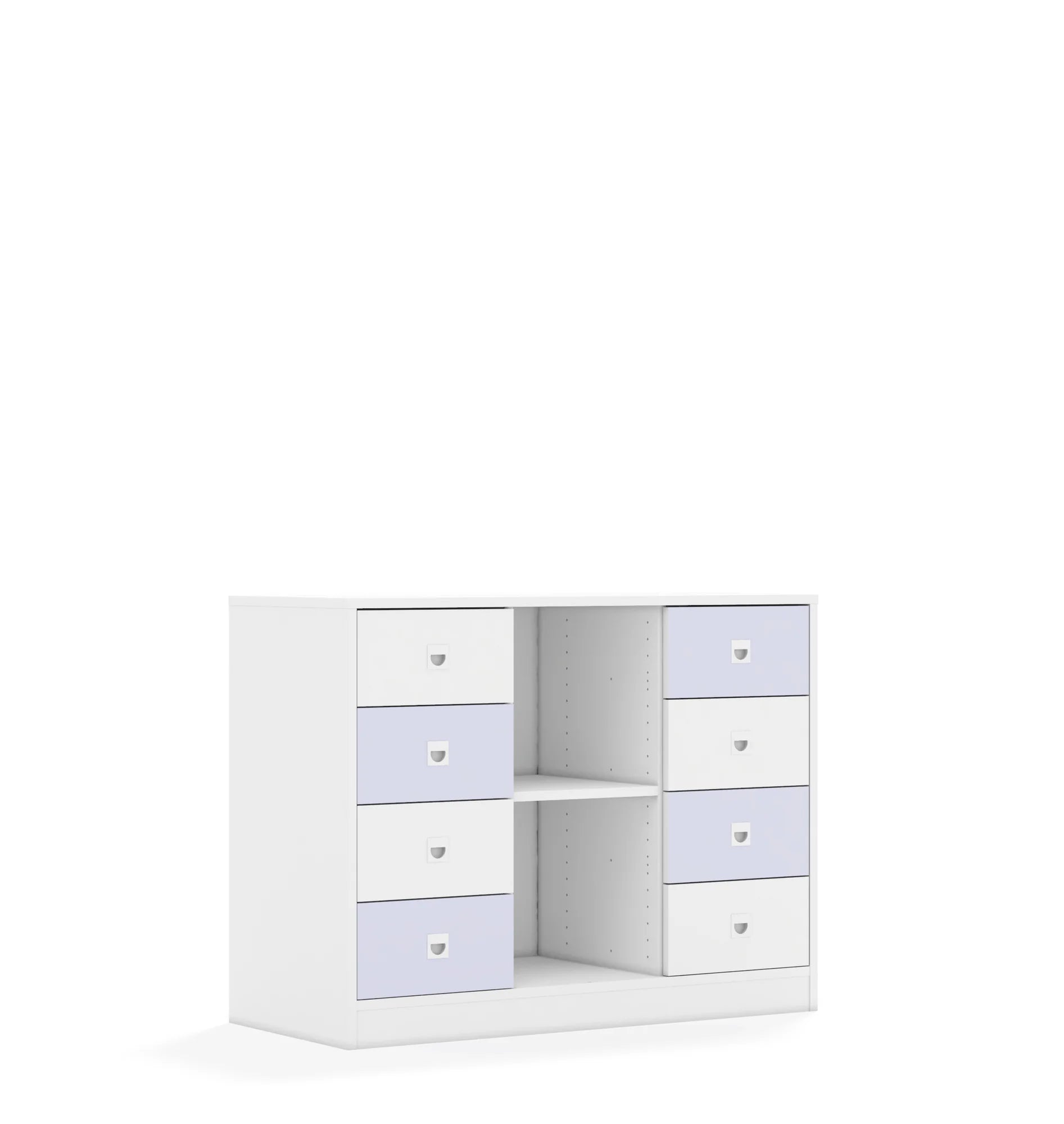 Regał BLOX 110 2PP 8SB 1049x466x813 – biały / biały/pastelowy fioletowy