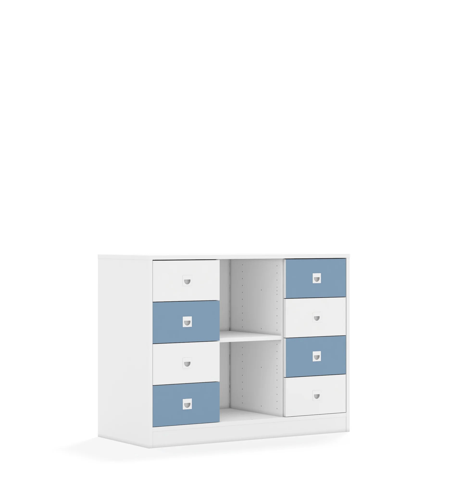 Regał BLOX 110 2PP 8SB 1049x466x813 – biały / biały/pastelowy niebieski