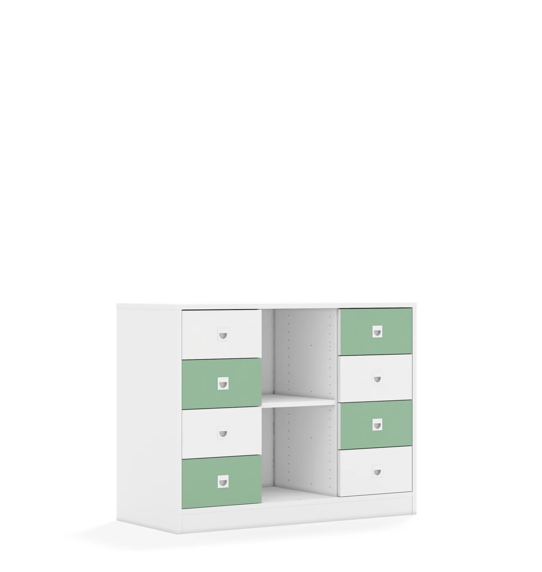 Regał BLOX 110 2PP 8SB 1049x466x813 – biały / biały/pastelowy zielony