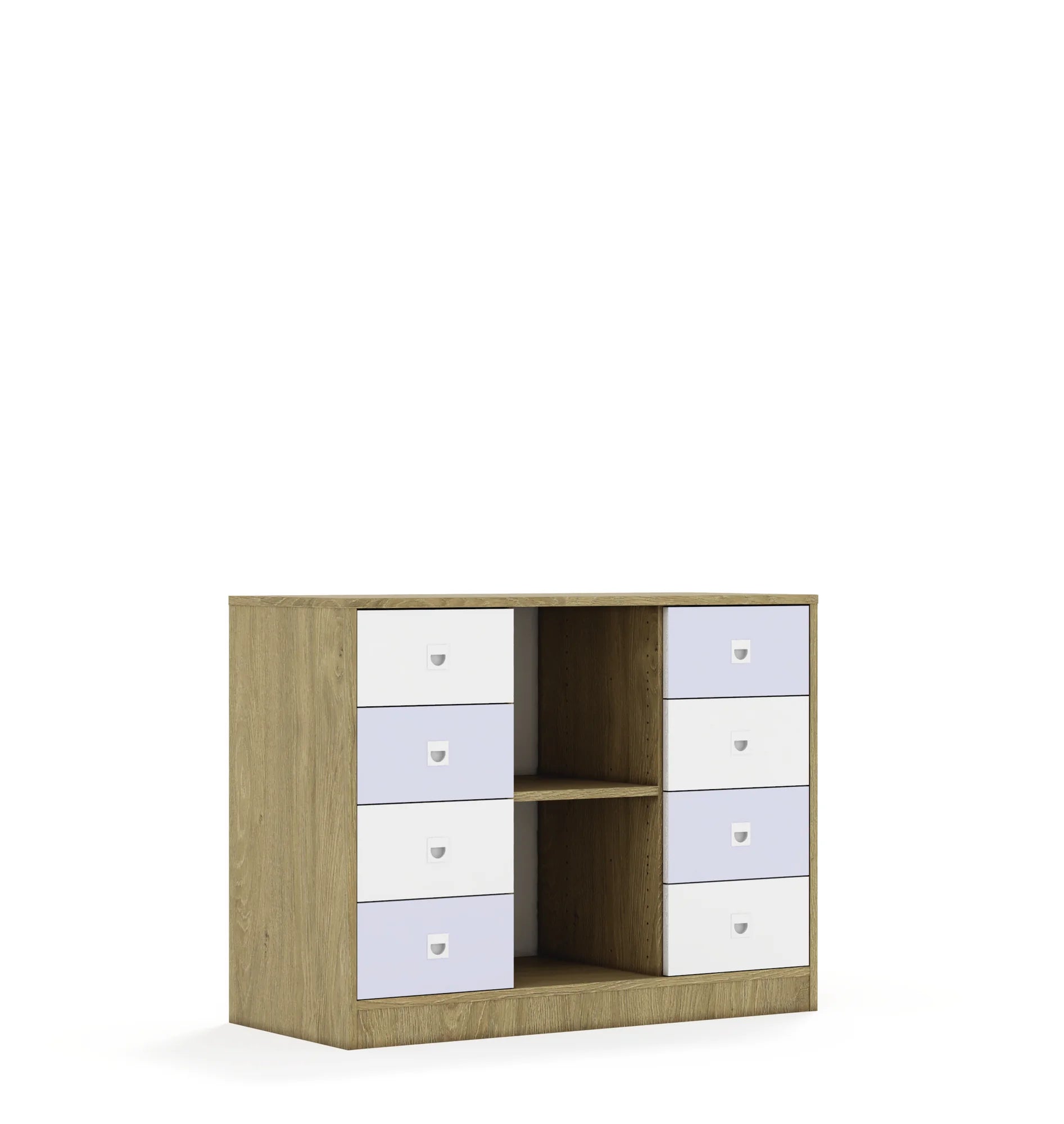 Regał BLOX 110 2PP 8SB 1049x466x813 – dąb / biały/pastelowy fioletowy
