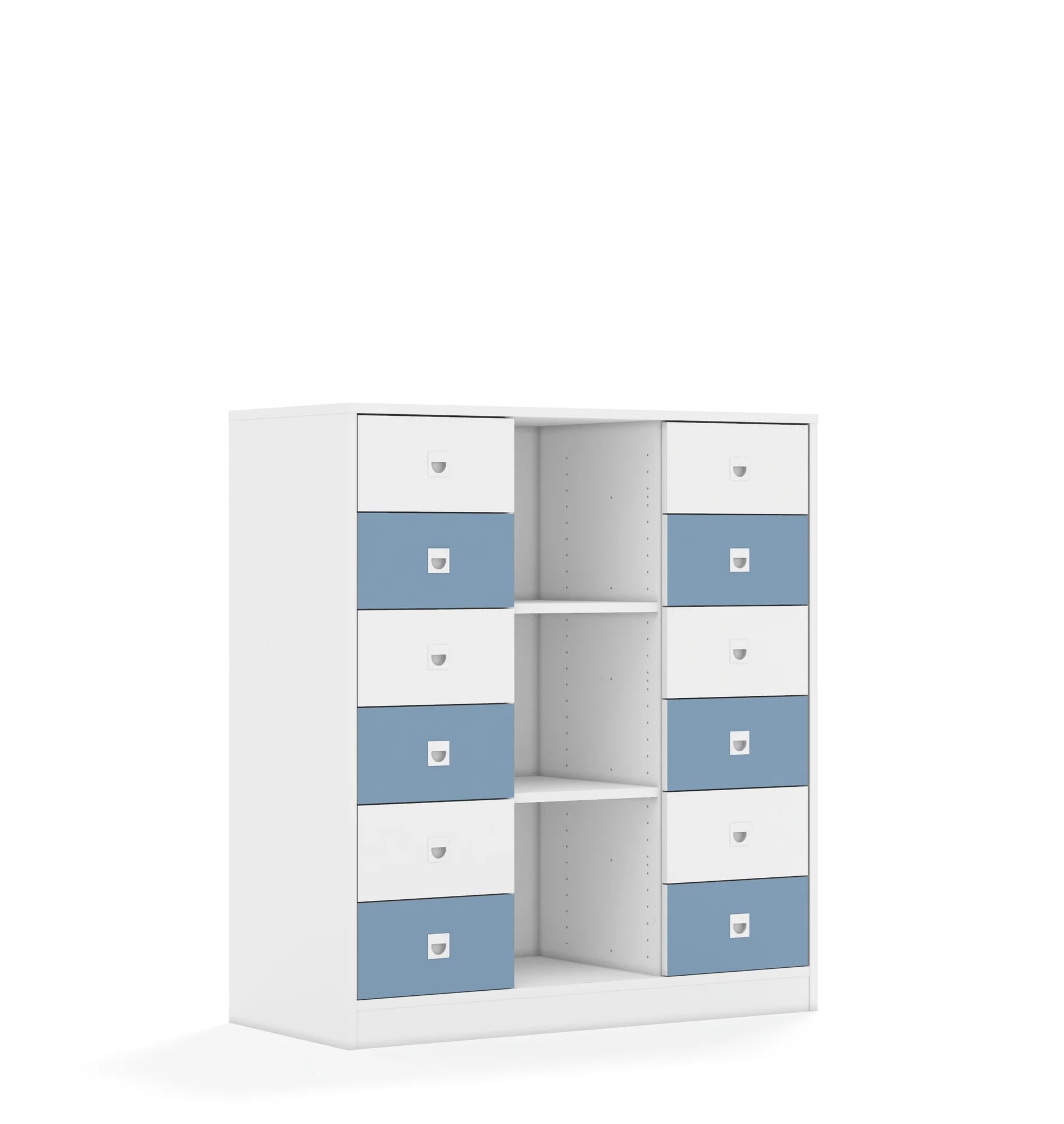Regał BLOX 110 3PP 12SB 1049x466x1165 – biały / biały/pastelowy niebieski