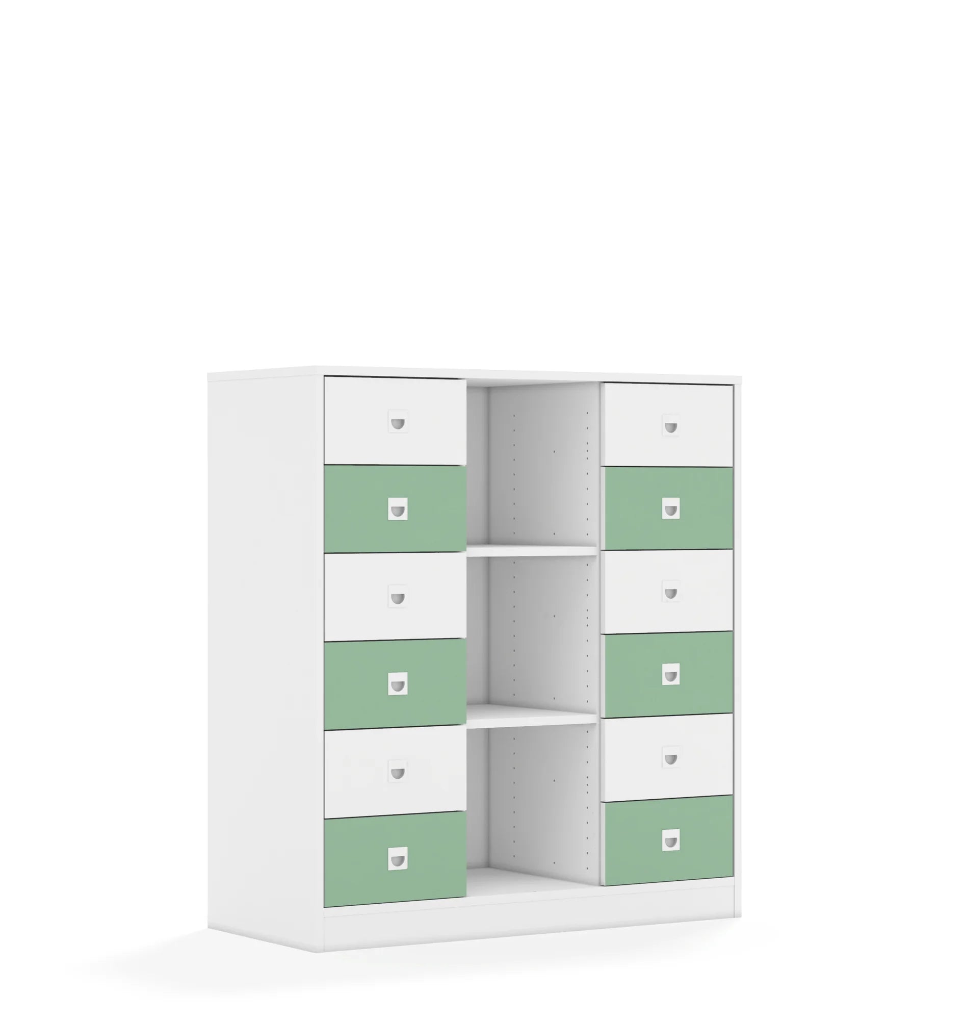 Regał BLOX 110 3PP 12SB 1049x466x1165 – biały / biały/pastelowy zielony