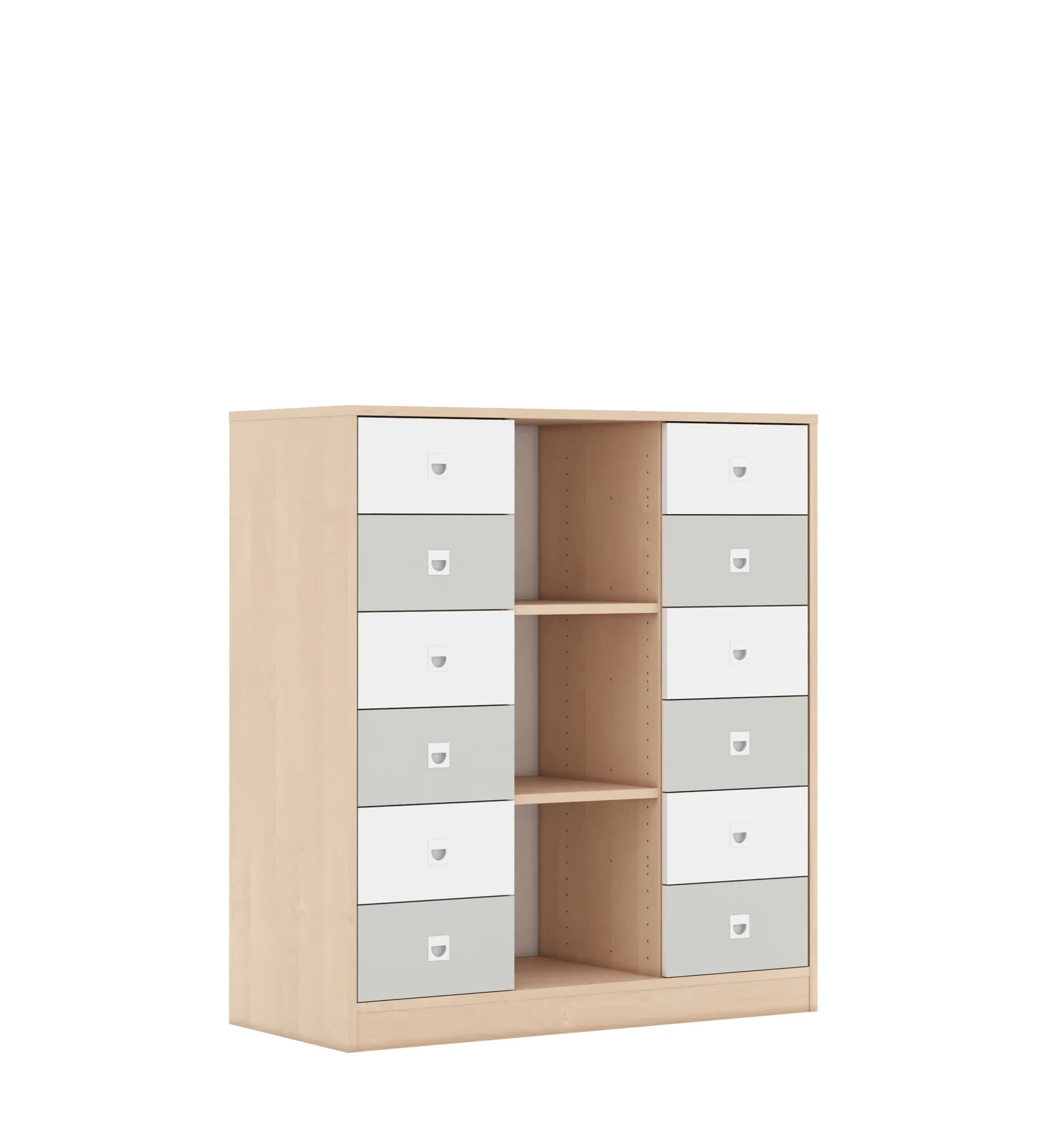 Regał BLOX 110 3PP 12SB 1049x466x1165 – brzoza / biały/jasny szary