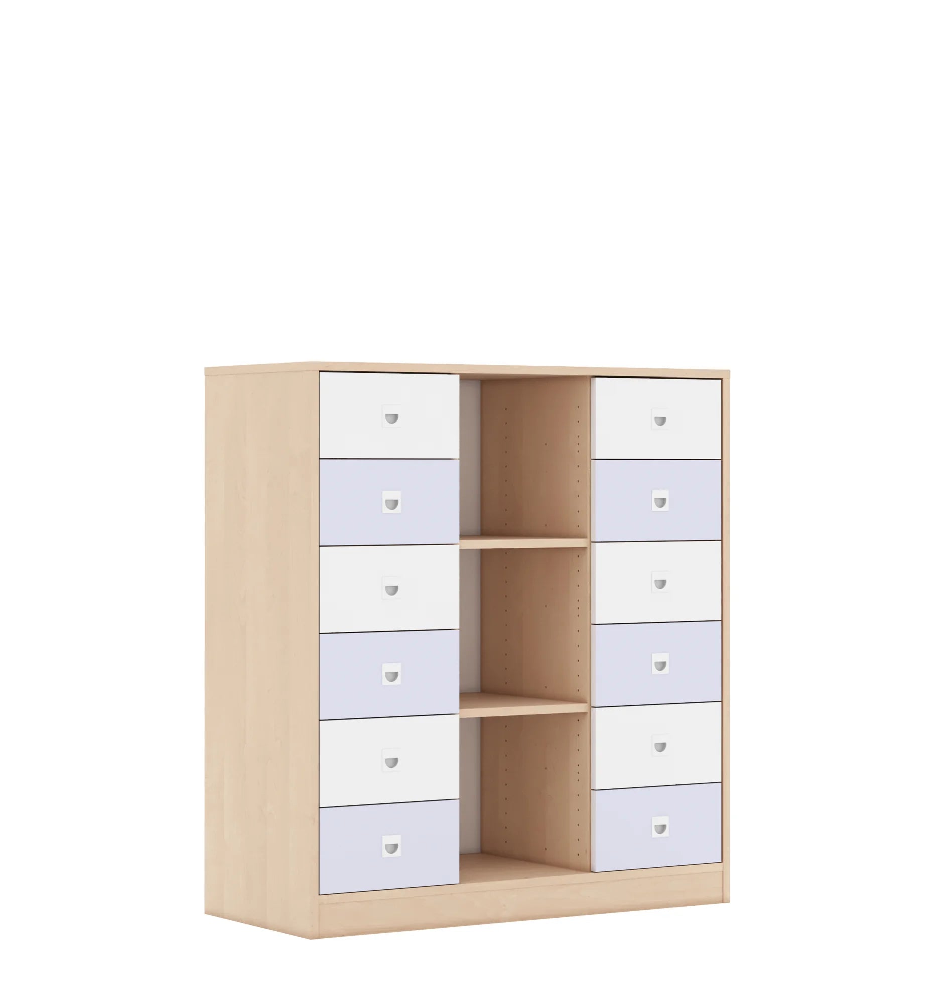 Regał BLOX 110 3PP 12SB 1049x466x1165 – brzoza / biały/pastelowy fioletowy