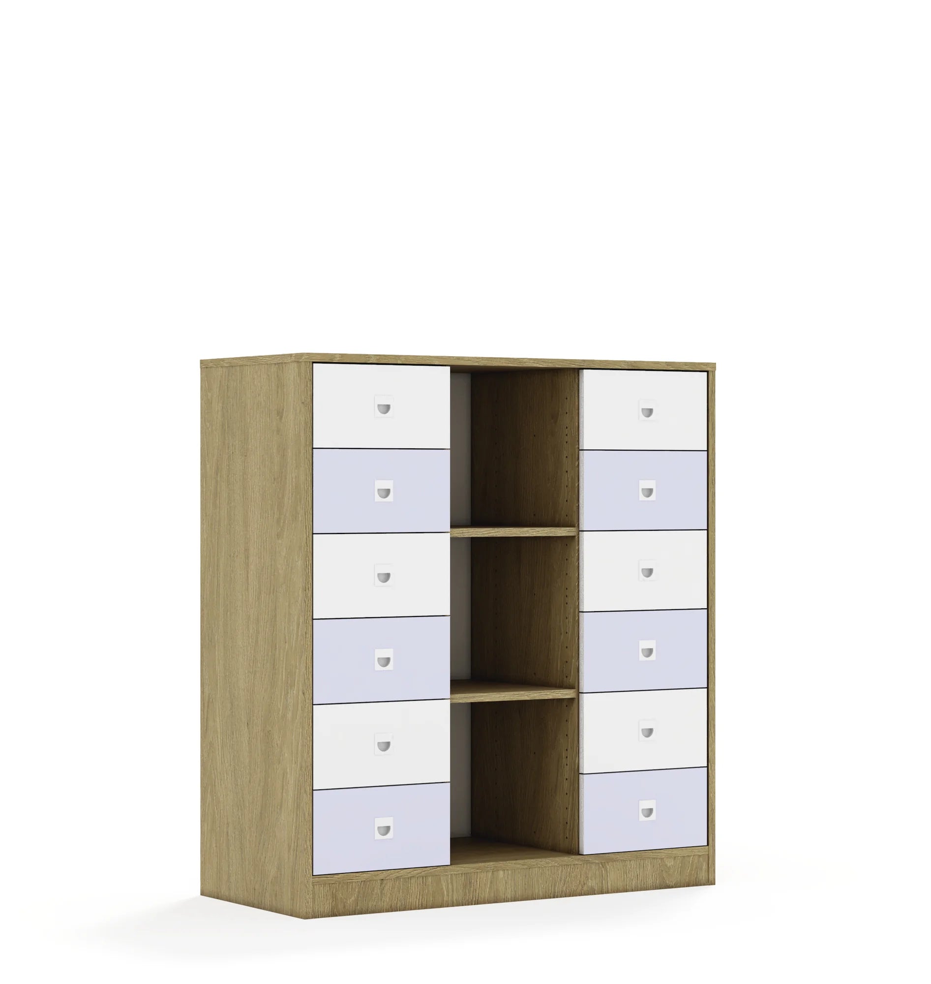 Regał BLOX 110 3PP 12SB 1049x466x1165 – dąb / biały/pastelowy fioletowy