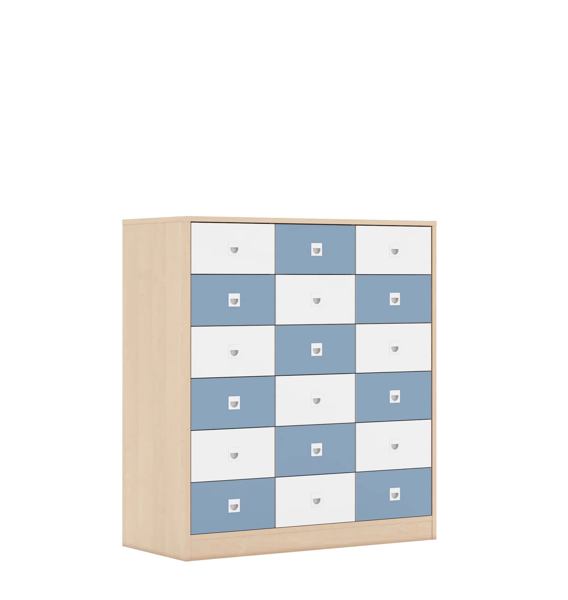 Regał BLOX 110 3PP 12SB 6SS 1049x466x1165 – brzoza / biały/pastelowy niebieski