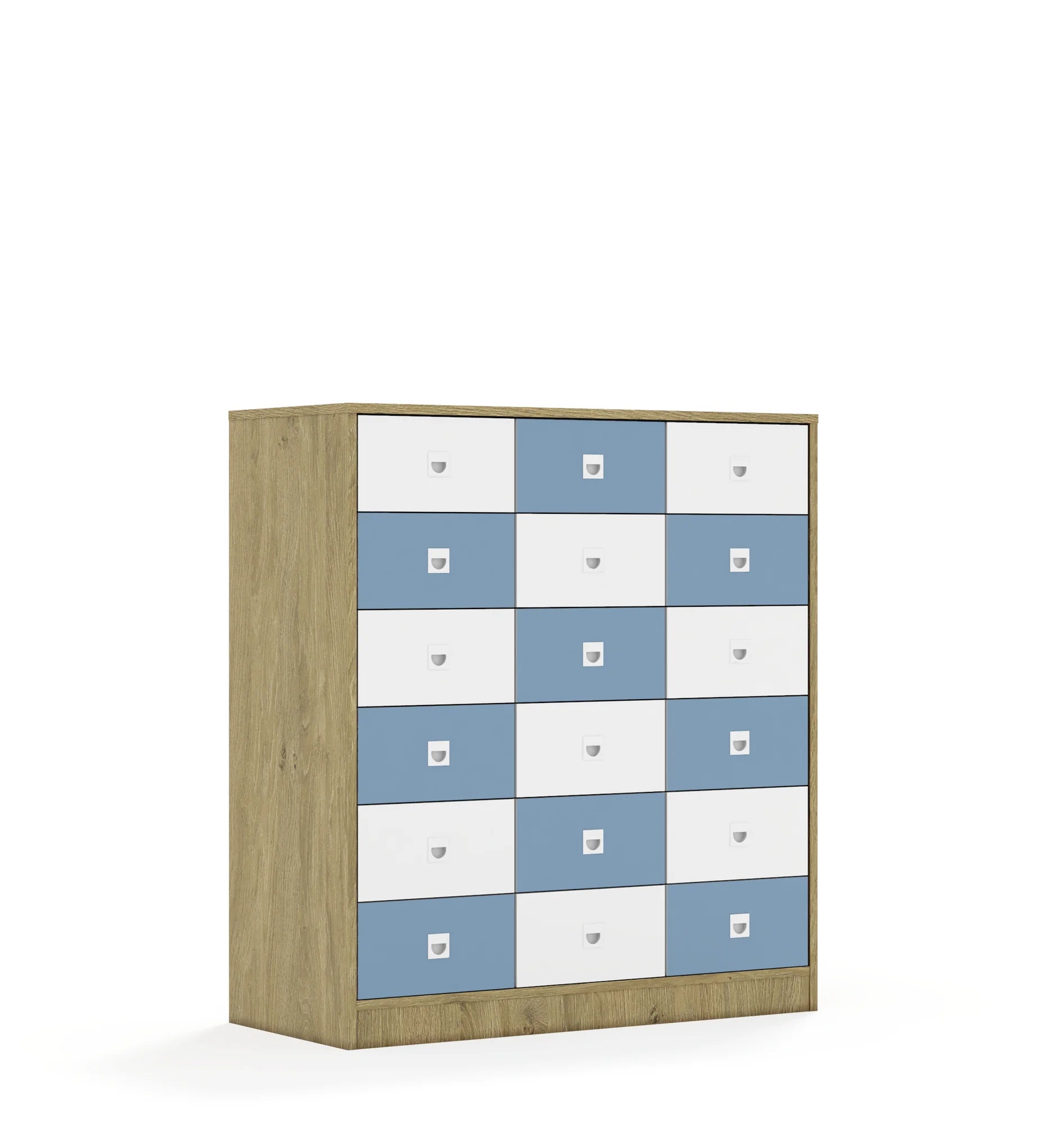 Regał BLOX 110 3PP 12SB 6SS 1049x466x1165 – dąb / biały/pastelowy niebieski