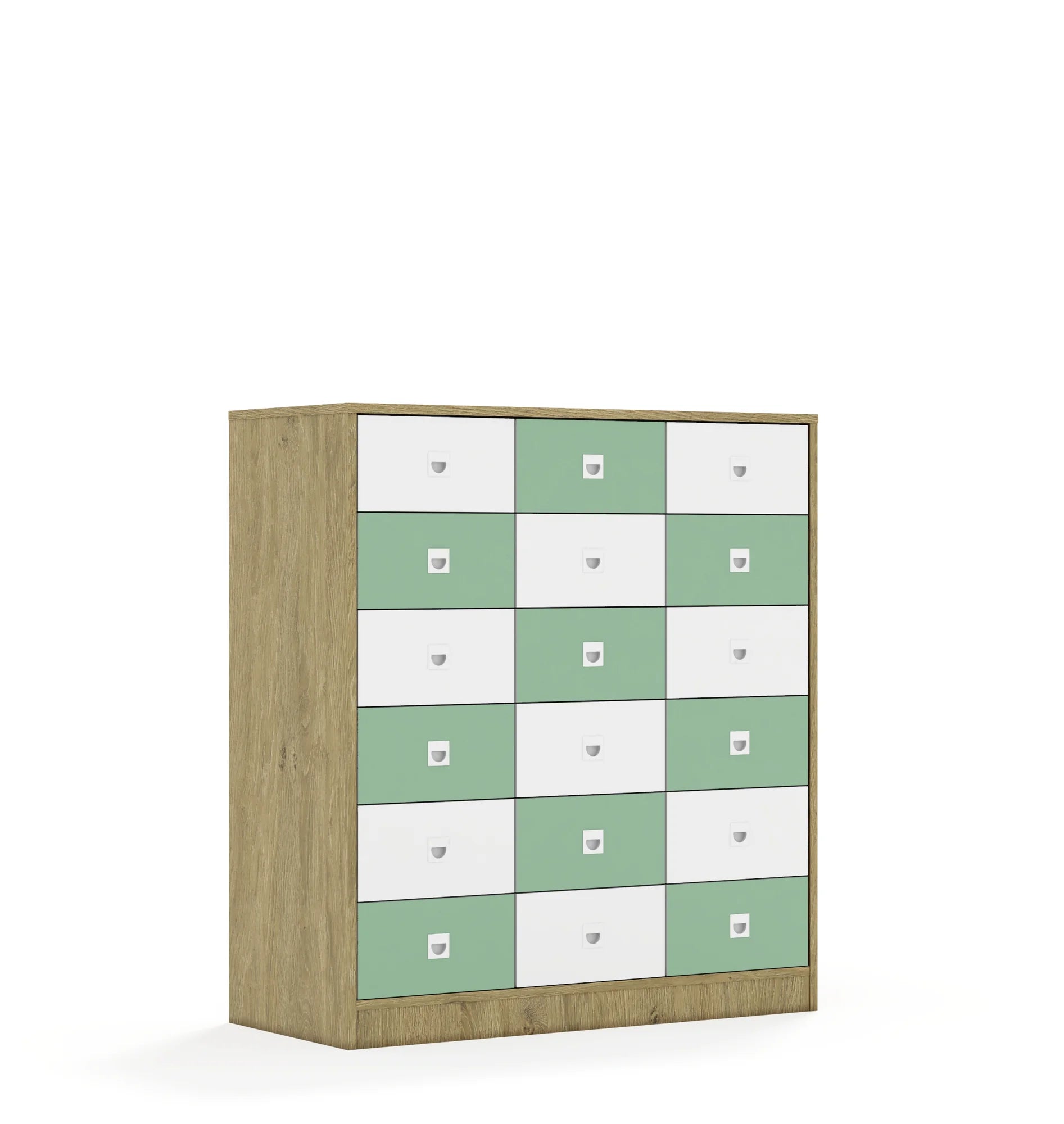 Regał BLOX 110 3PP 12SB 6SS 1049x466x1165 – dąb / biały/pastelowy zielony