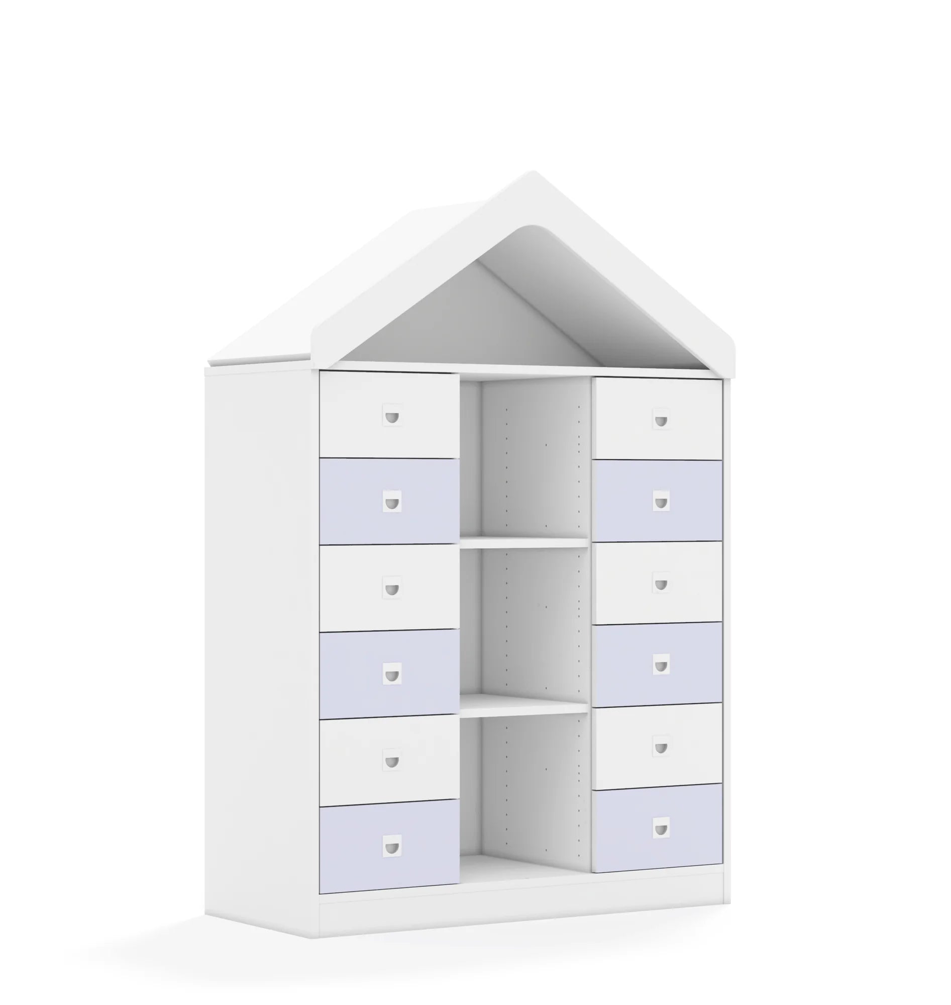 Regał BLOX 110 3PP 12SB z daszkiem 1049x466x1575 – biały / biały/pastelowy fioletowy