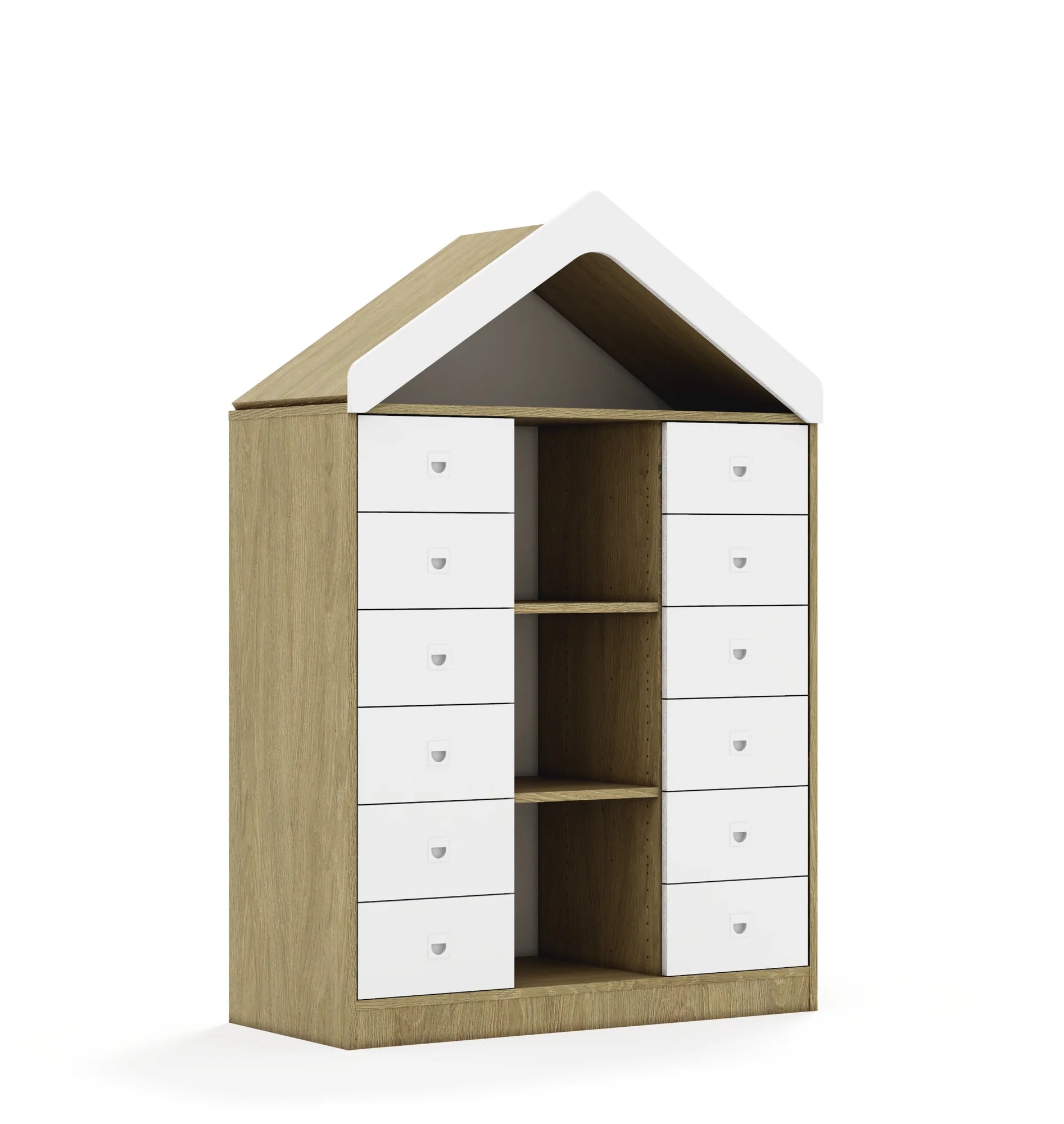 Regał BLOX 110 3PP 12SB z daszkiem 1049x466x1575 – dąb / biały