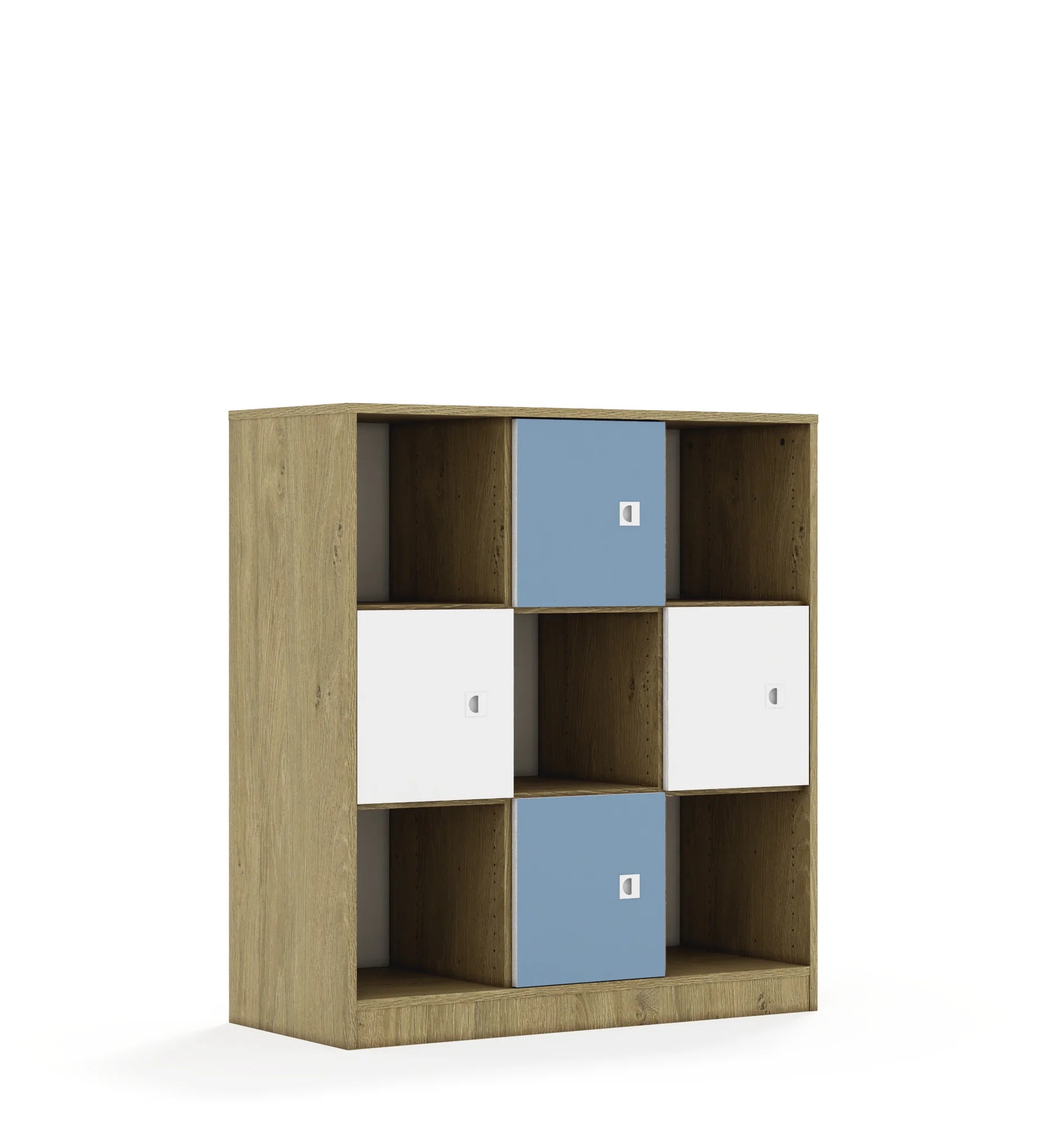 Regał BLOX 110 3PP 4F1 1049x466x1165 – dąb / biały/pastelowy niebieski