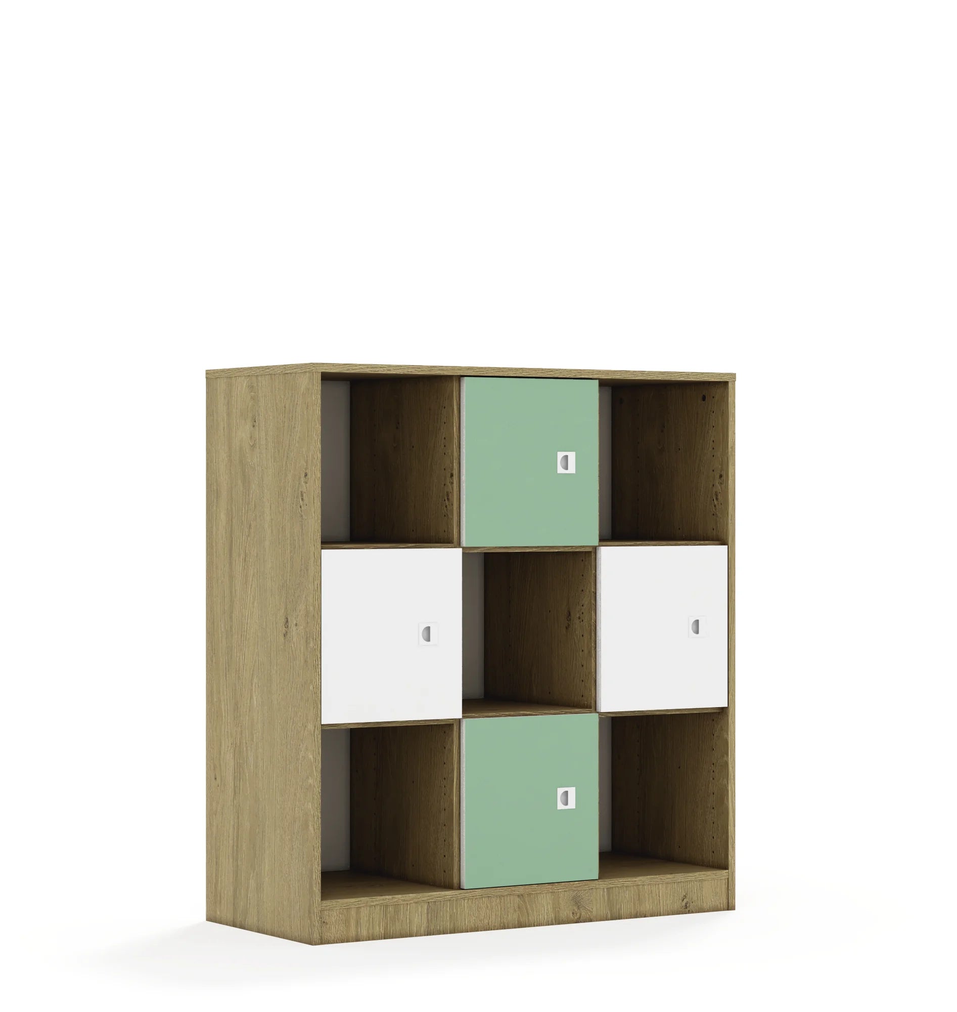 Regał BLOX 110 3PP 4F1 1049x466x1165 – dąb / biały/pastelowy zielony