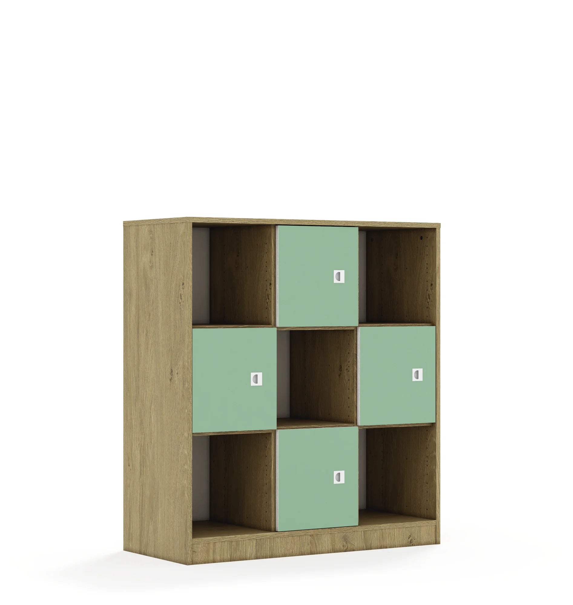 Regał BLOX 110 3PP 4F1 1049x466x1165 – dąb / pastelowy zielony