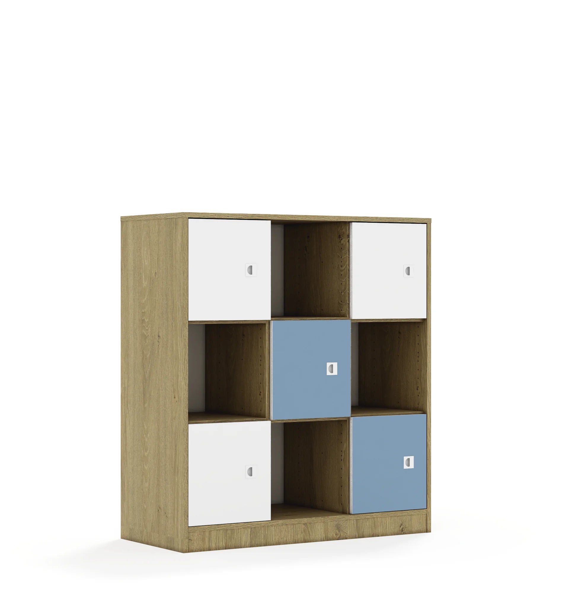 Regał BLOX 110 3PP 5F1 1049x466x1165 – dąb / biały/pastelowy niebieski
