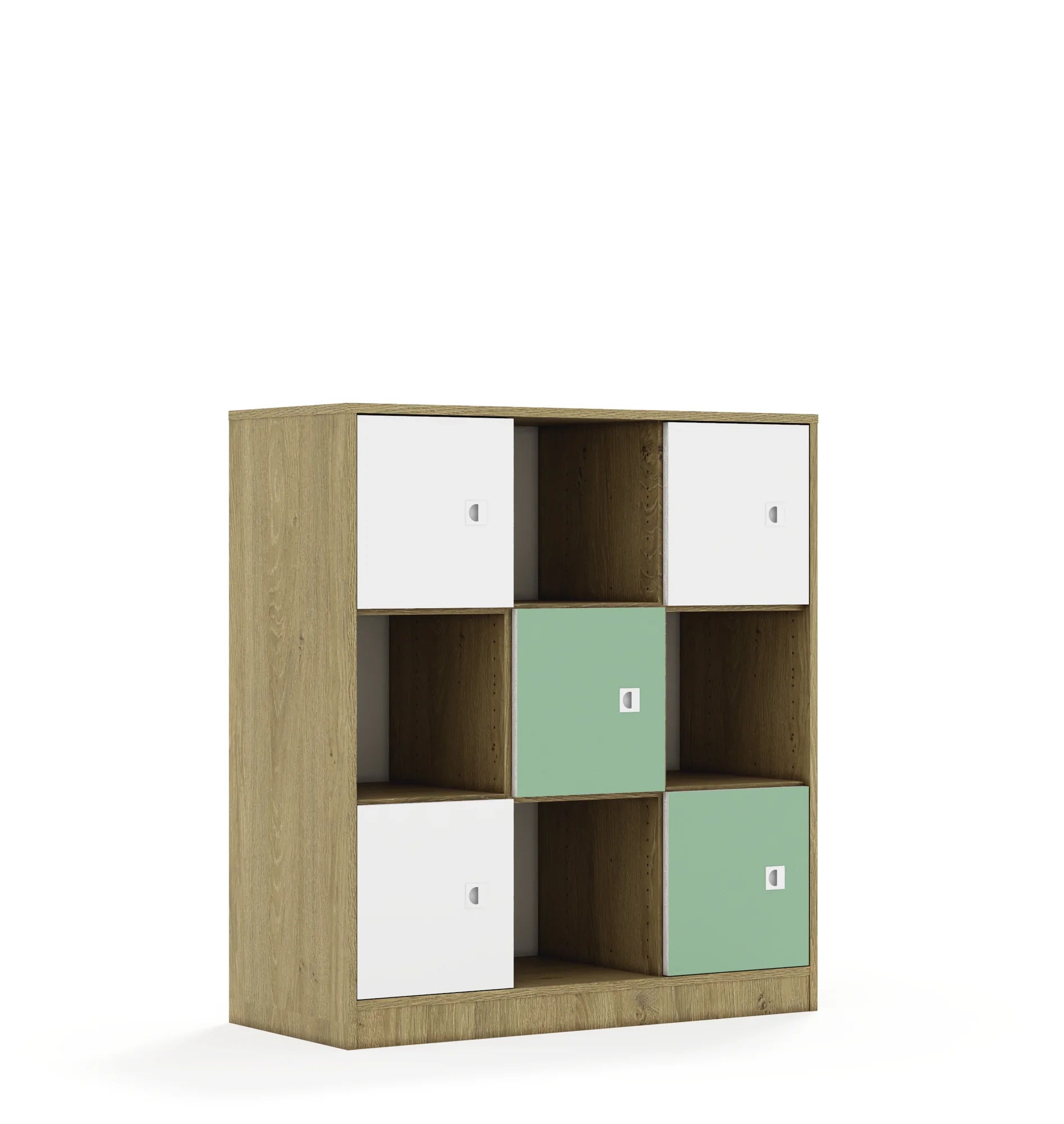 Regał BLOX 110 3PP 5F1 1049x466x1165 – dąb / biały/pastelowy zielony