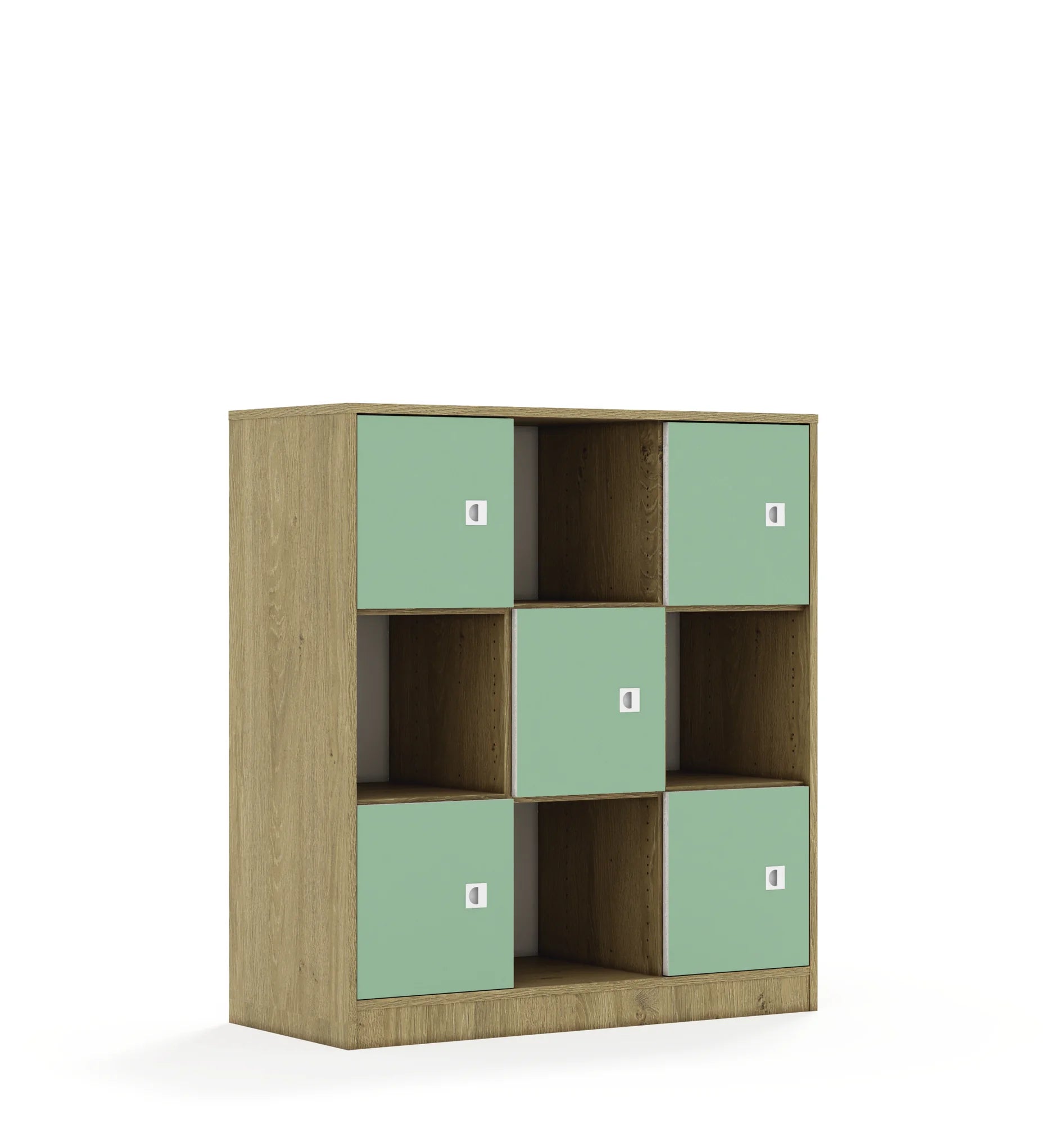 Regał BLOX 110 3PP 5F1 1049x466x1165 – dąb / pastelowy zielony