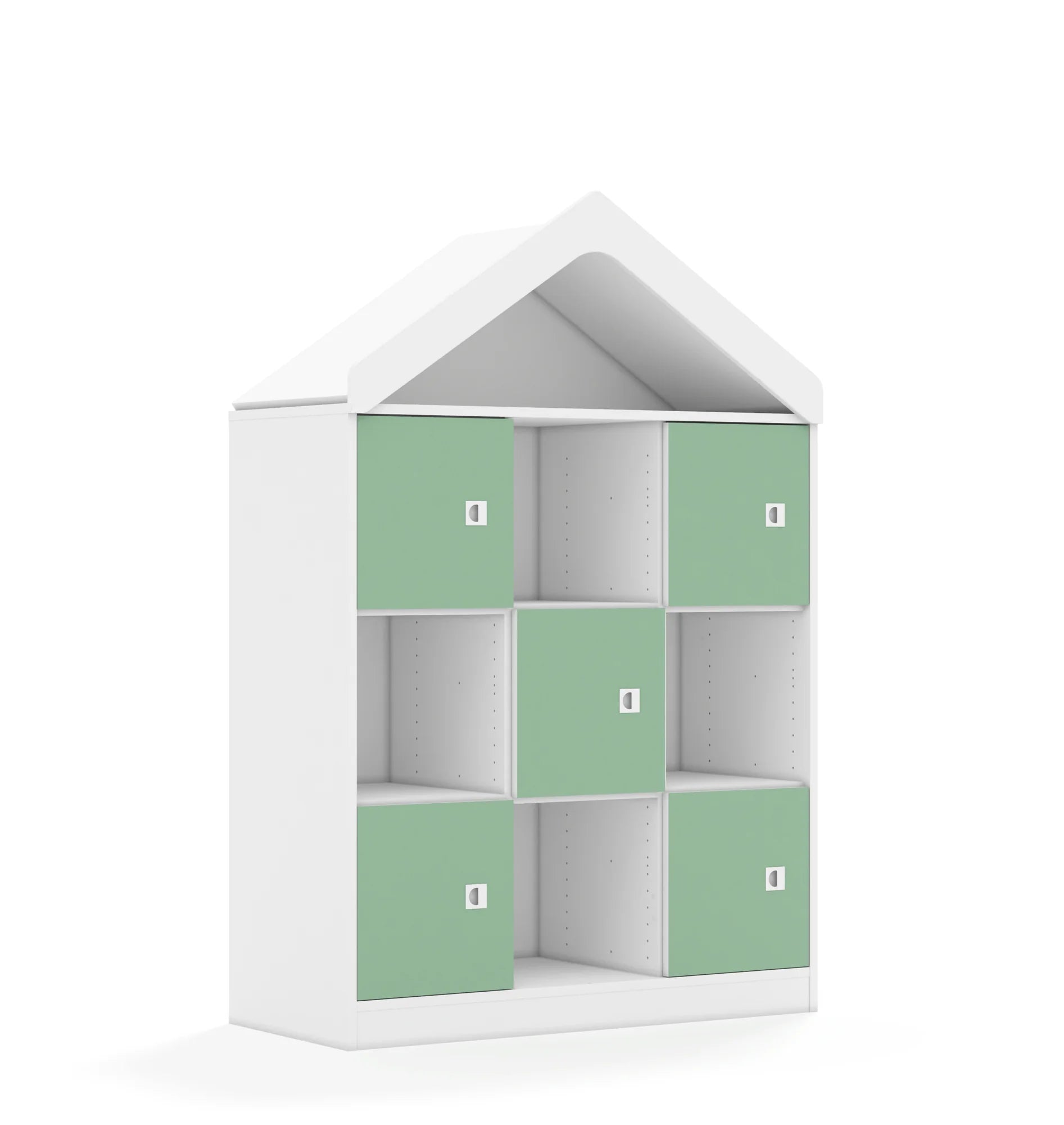 Regał BLOX 110 3PP 5F1 z daszkiem 1049x466x1575 – biały / pastelowy zielony