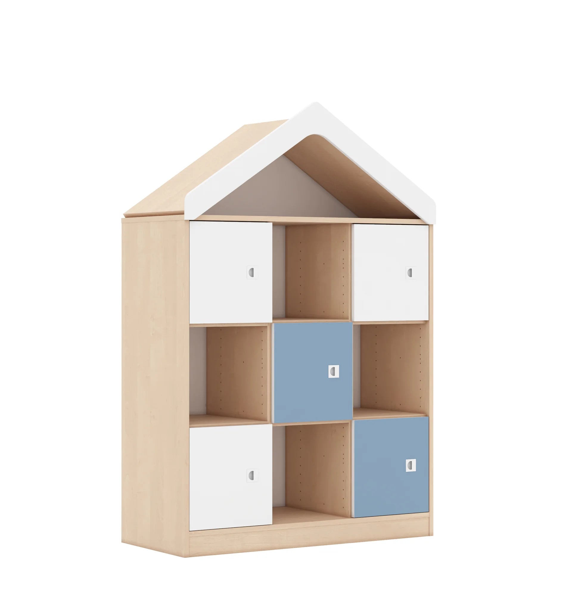 Regał BLOX 110 3PP 5F1 z daszkiem 1049x466x1575 – brzoza / biały/pastelowy niebieski