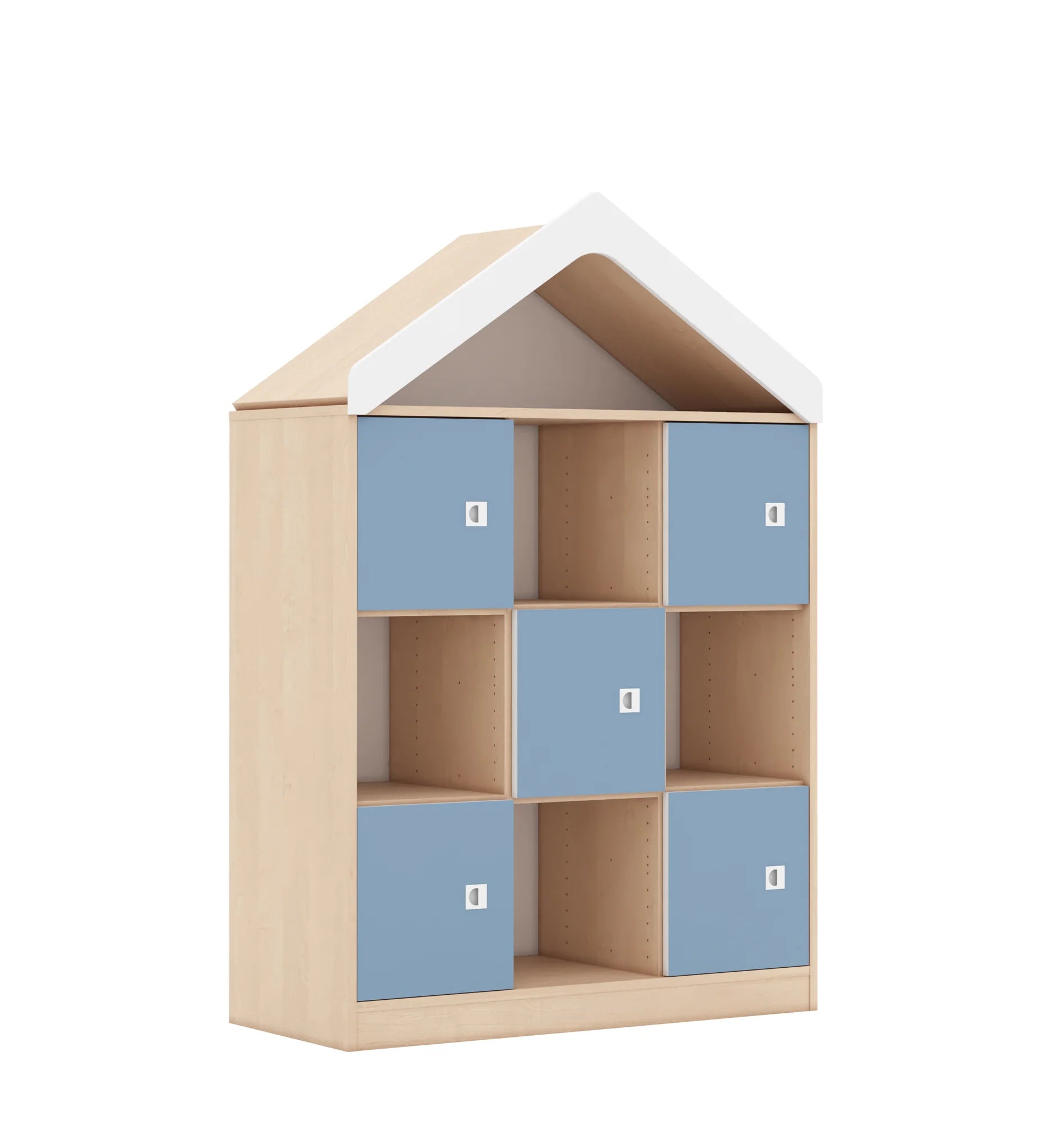 Regał BLOX 110 3PP 5F1 z daszkiem 1049x466x1575 – brzoza / pastelowy niebieski