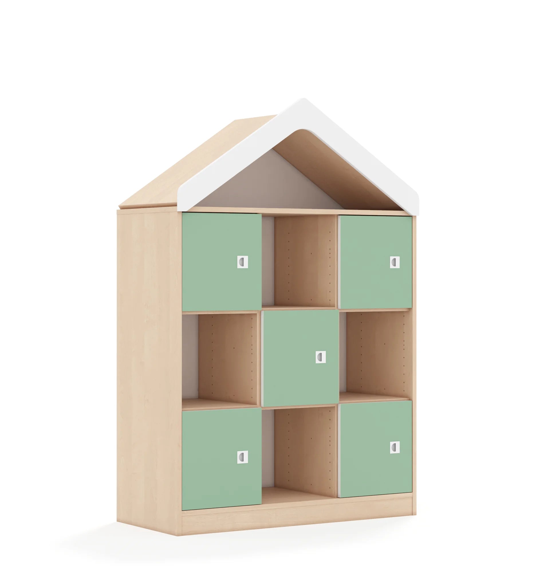 Regał BLOX 110 3PP 5F1 z daszkiem 1049x466x1575 – brzoza / pastelowy zielony