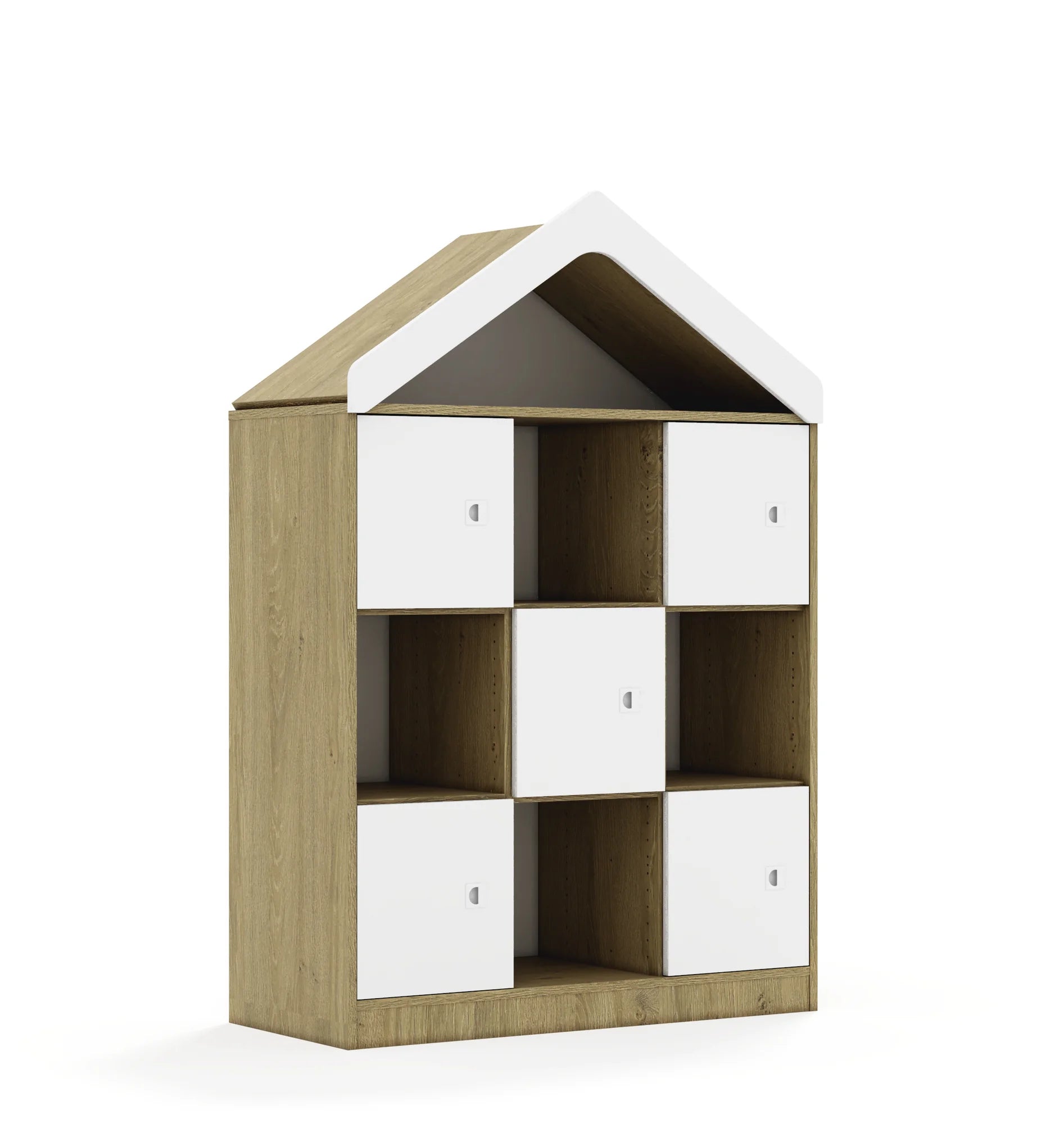Regał BLOX 110 3PP 5F1 z daszkiem 1049x466x1575 – dąb / biały