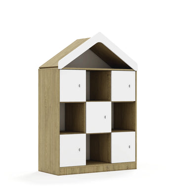 Regał BLOX 110 3PP 5F1 z daszkiem 1049x466x1575 – dąb / biały