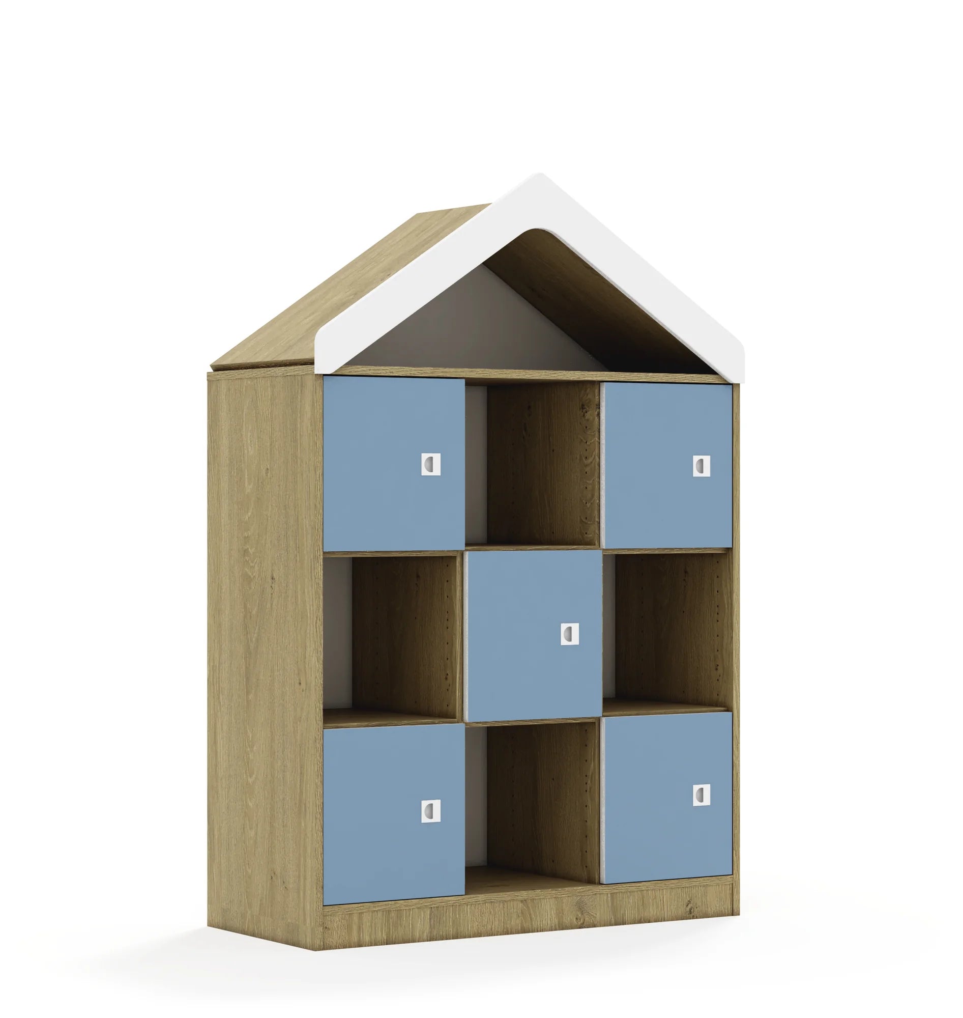 Regał BLOX 110 3PP 5F1 z daszkiem 1049x466x1575 – dąb / pastelowy niebieski