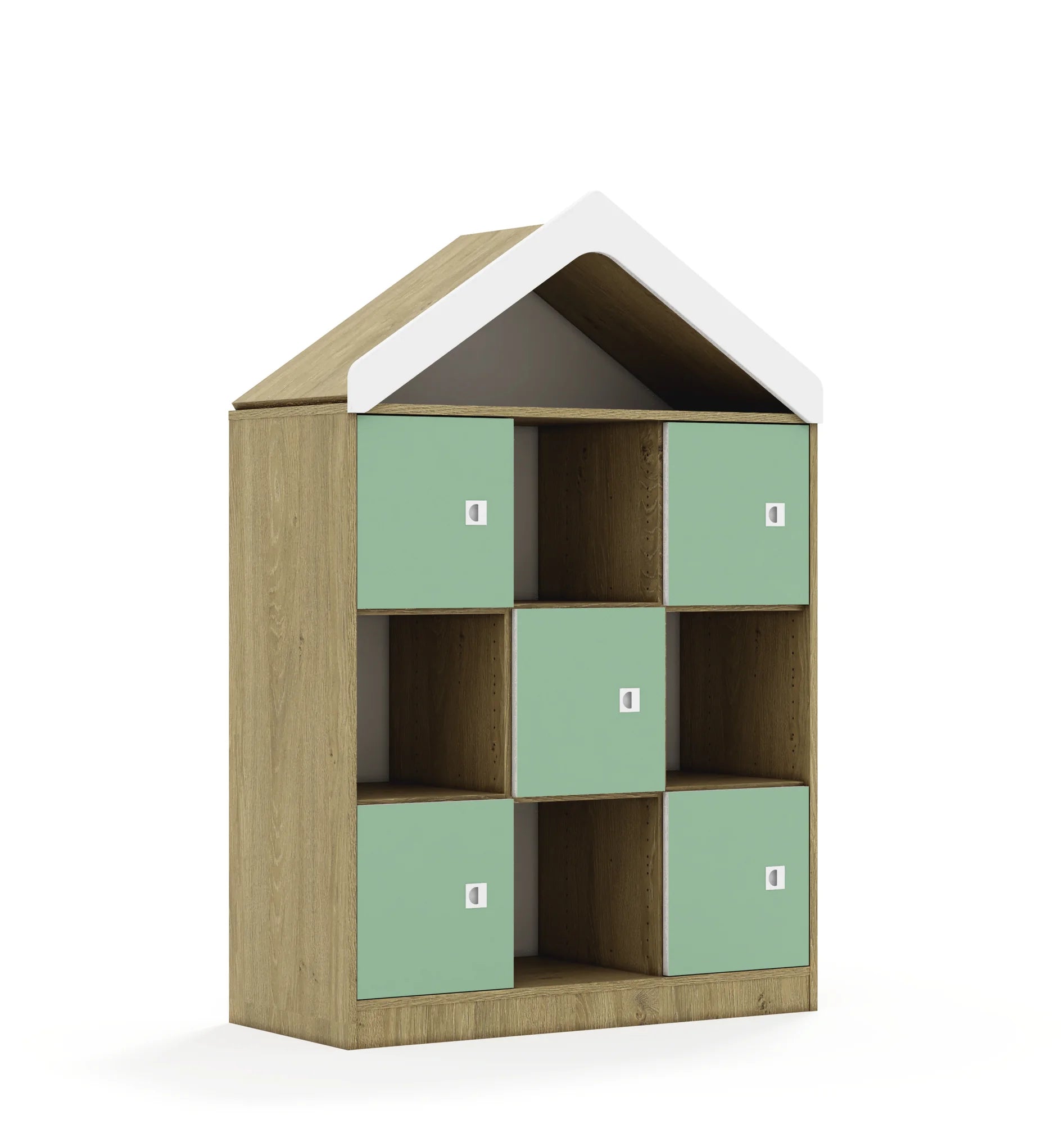 Regał BLOX 110 3PP 5F1 z daszkiem 1049x466x1575 – dąb / pastelowy zielony