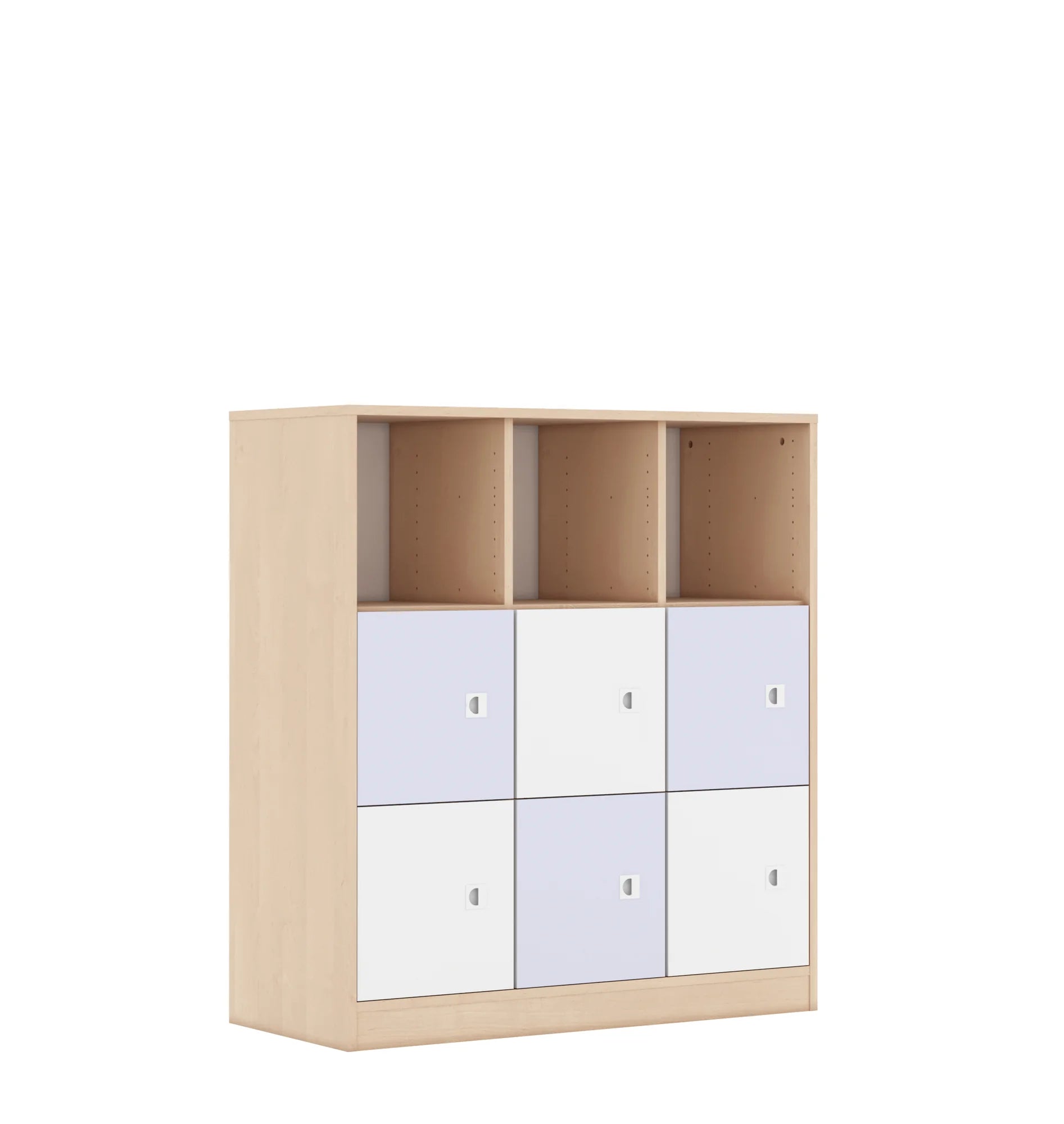 Regał BLOX 110 3PP 6F1 1049x466x1165 – brzoza / biały/pastelowy fioletowy