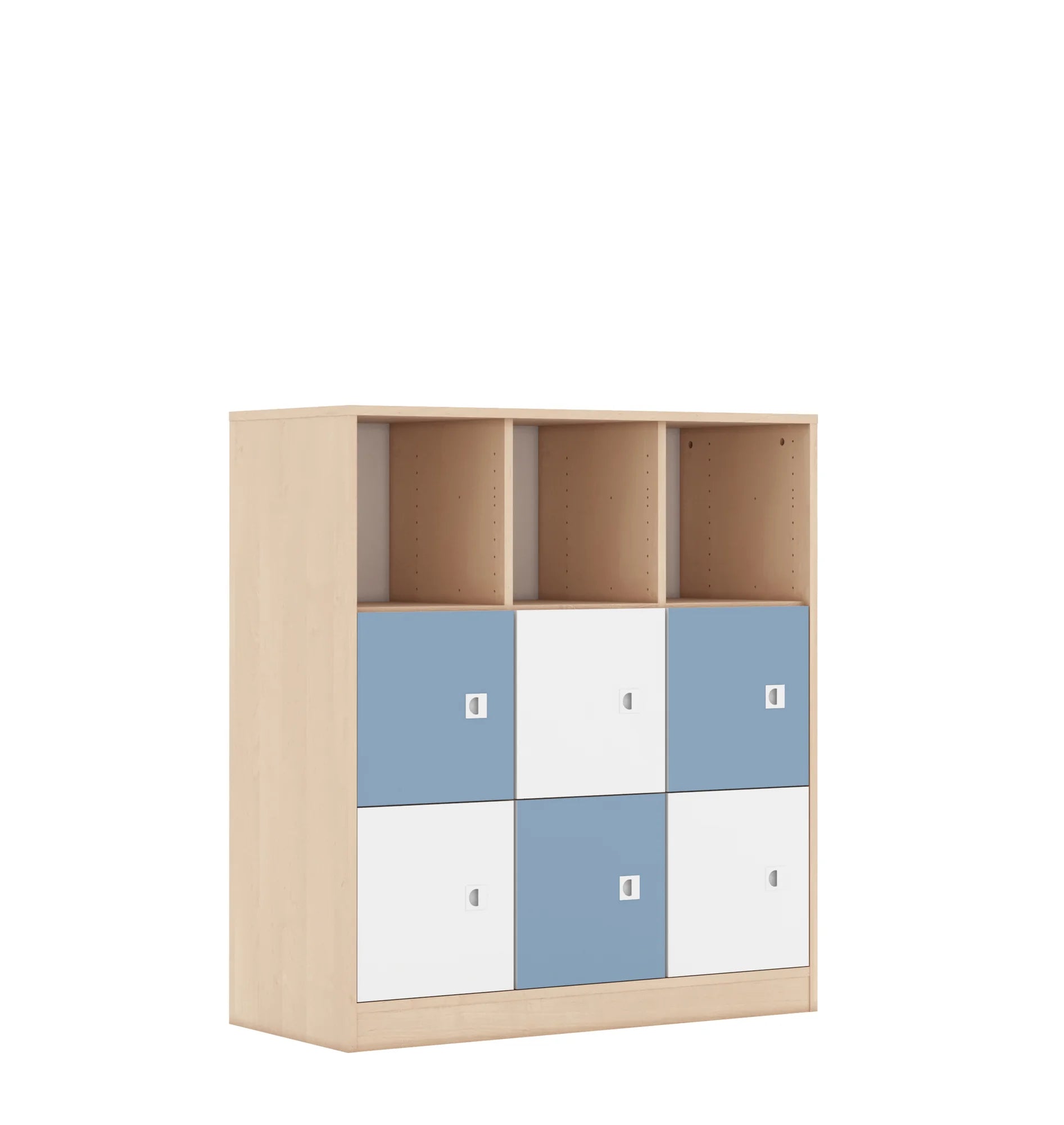 Regał BLOX 110 3PP 6F1 1049x466x1165 – brzoza / biały/pastelowy niebieski