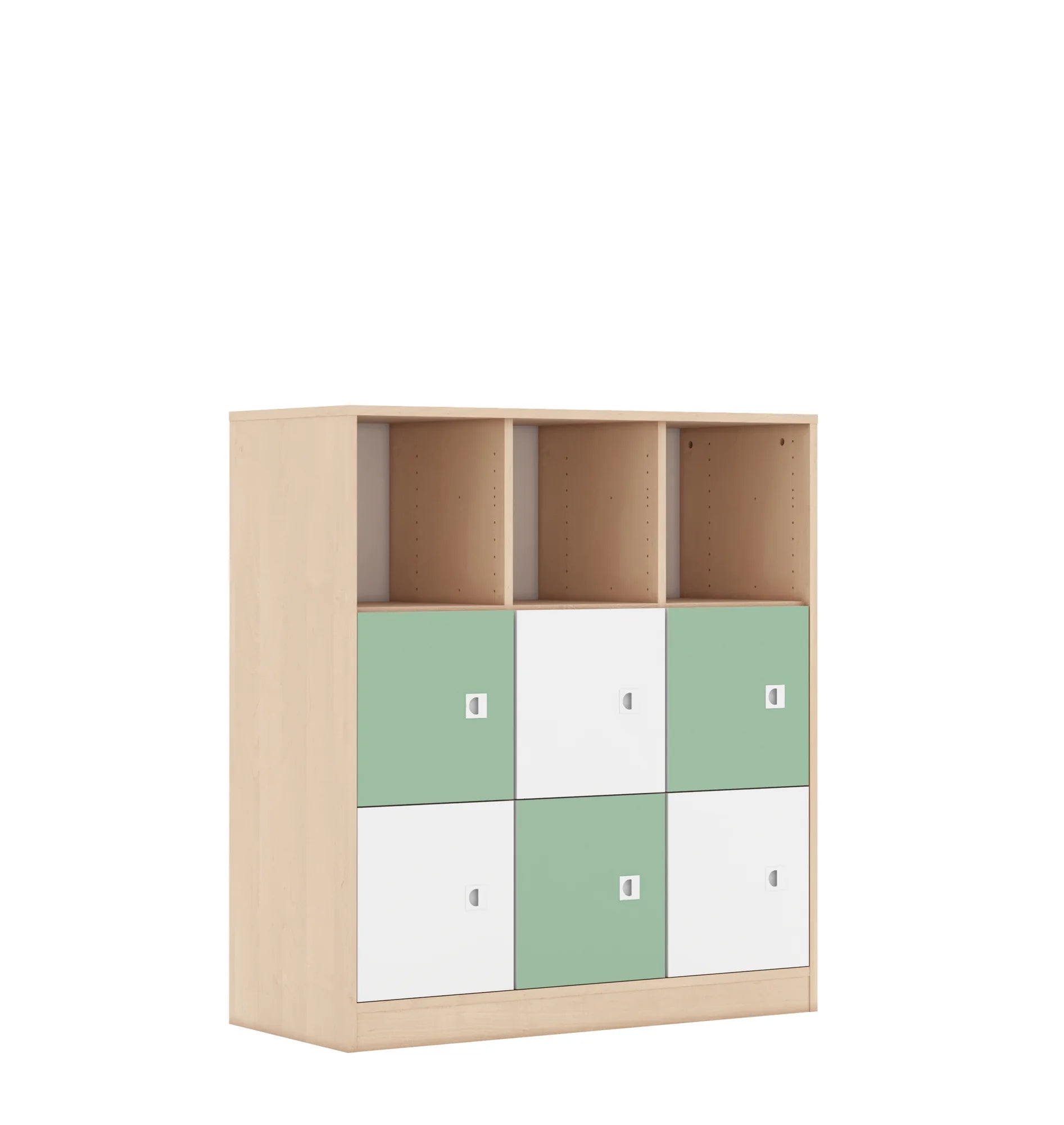 Regał BLOX 110 3PP 6F1 1049x466x1165 – brzoza / biały/pastelowy zielony
