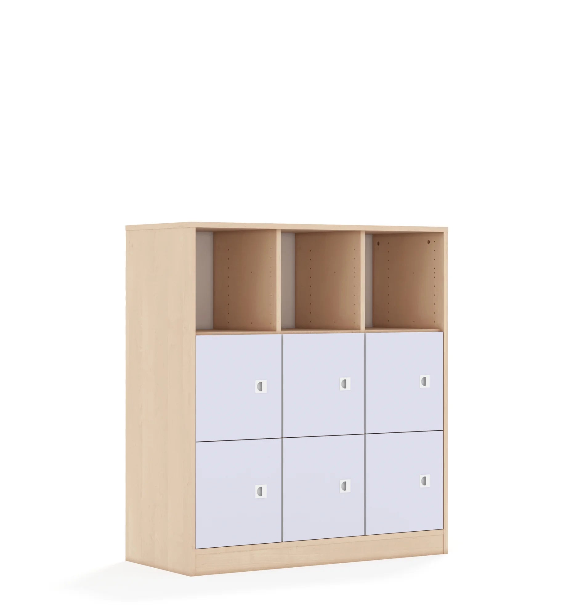 Regał BLOX 110 3PP 6F1 1049x466x1165 – brzoza / pastelowy fioletowy