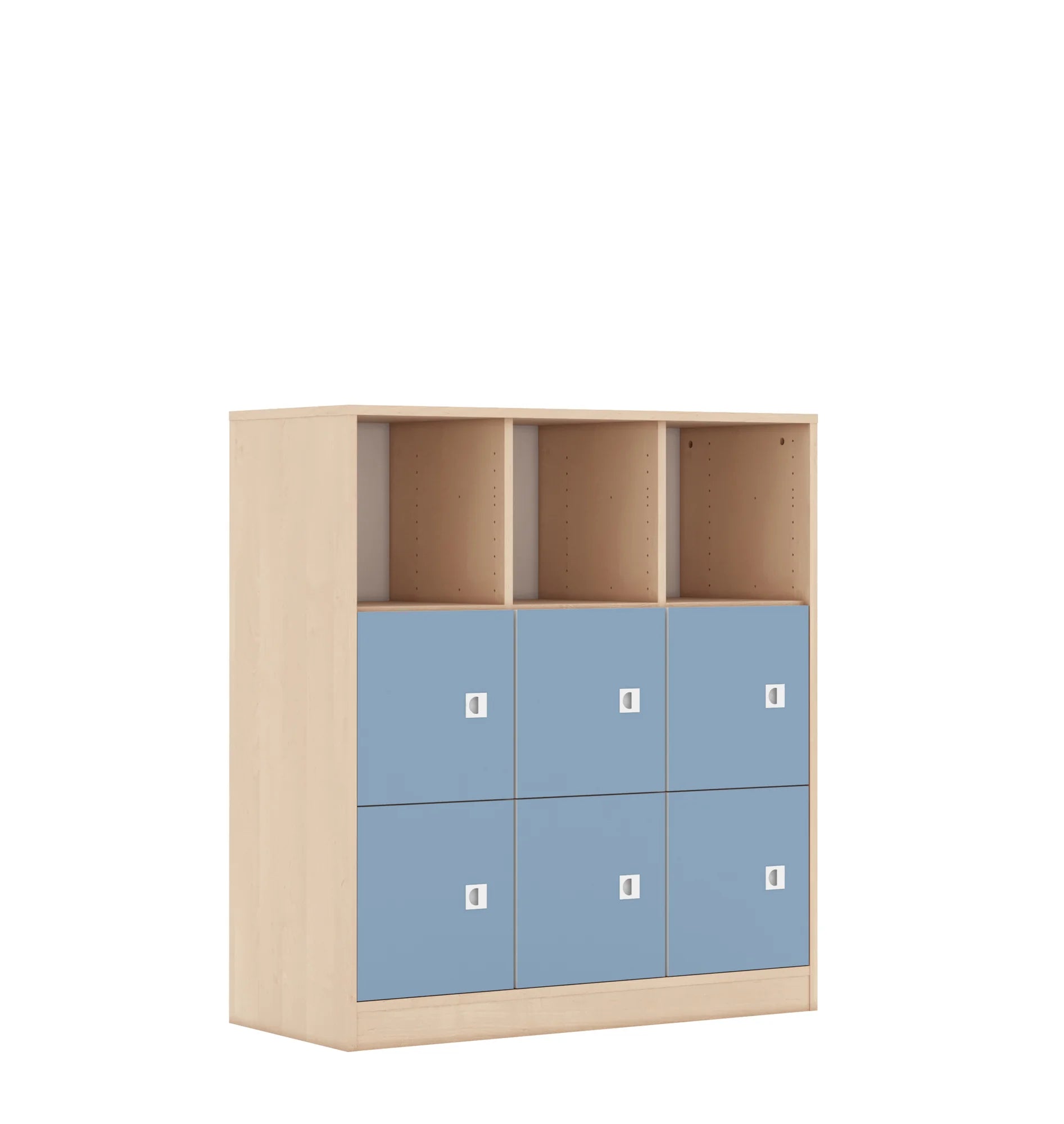 Regał BLOX 110 3PP 6F1 1049x466x1165 – brzoza / pastelowy niebieski