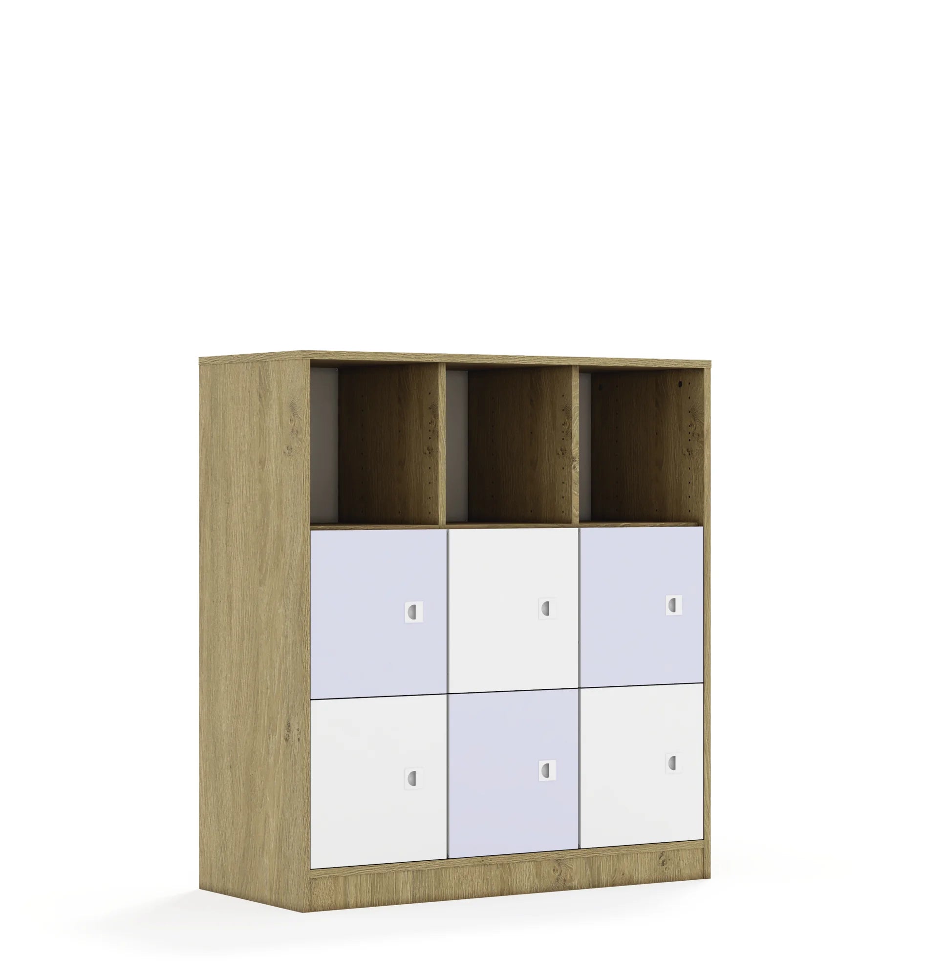 Regał BLOX 110 3PP 6F1 1049x466x1165 – dąb / biały/pastelowy fioletowy
