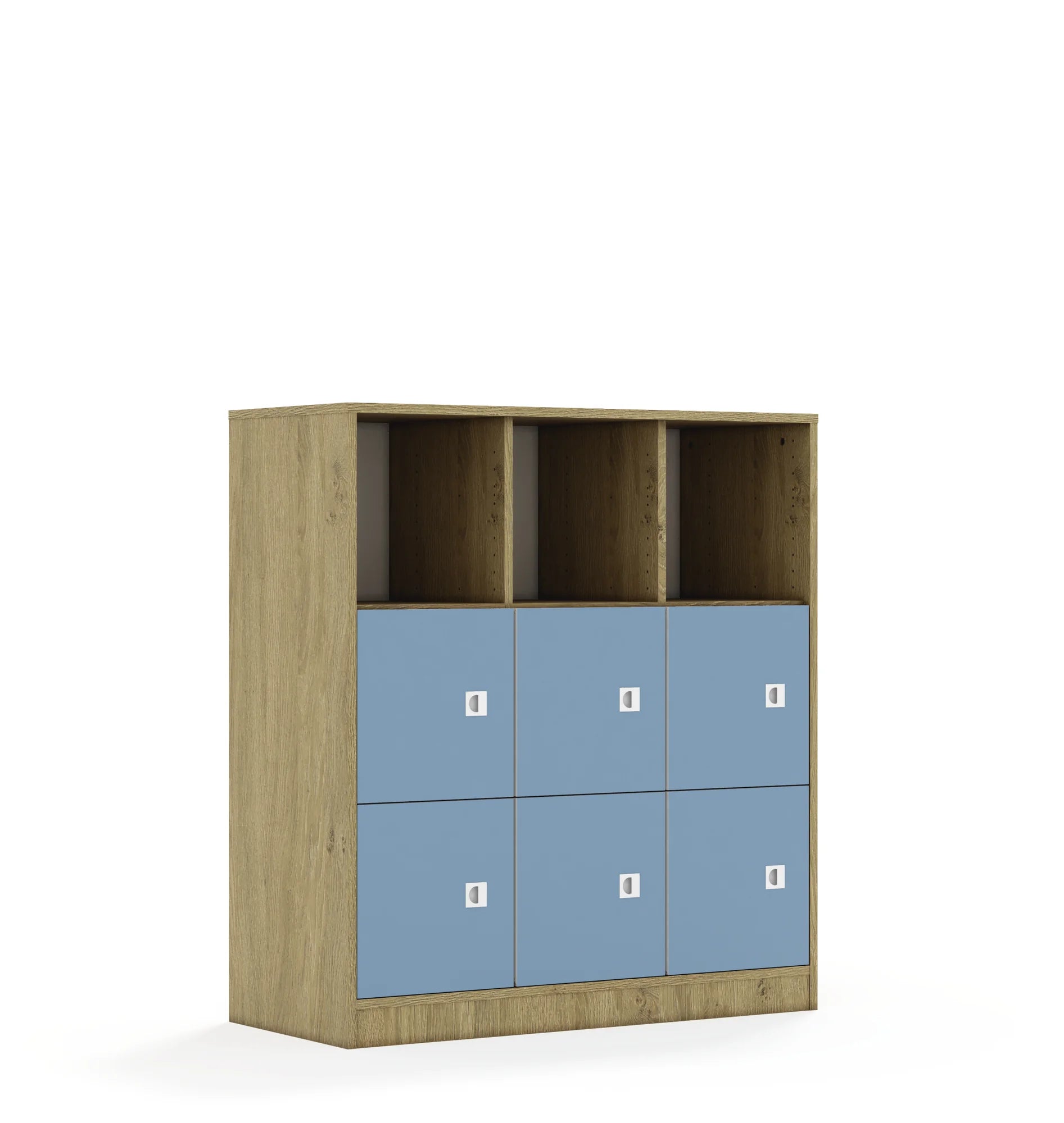 Regał BLOX 110 3PP 6F1 1049x466x1165 – dąb / pastelowy niebieski