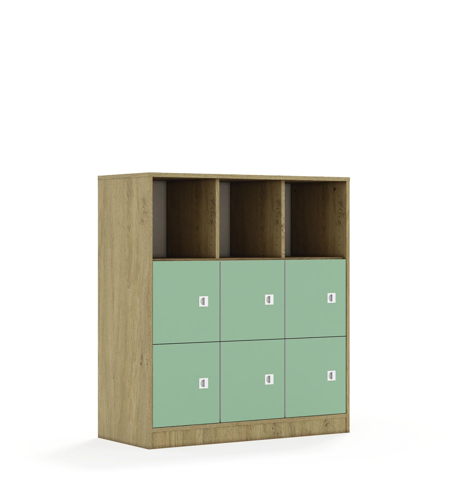 Regał BLOX 110 3PP 6F1 1049x466x1165 – dąb / pastelowy zielony