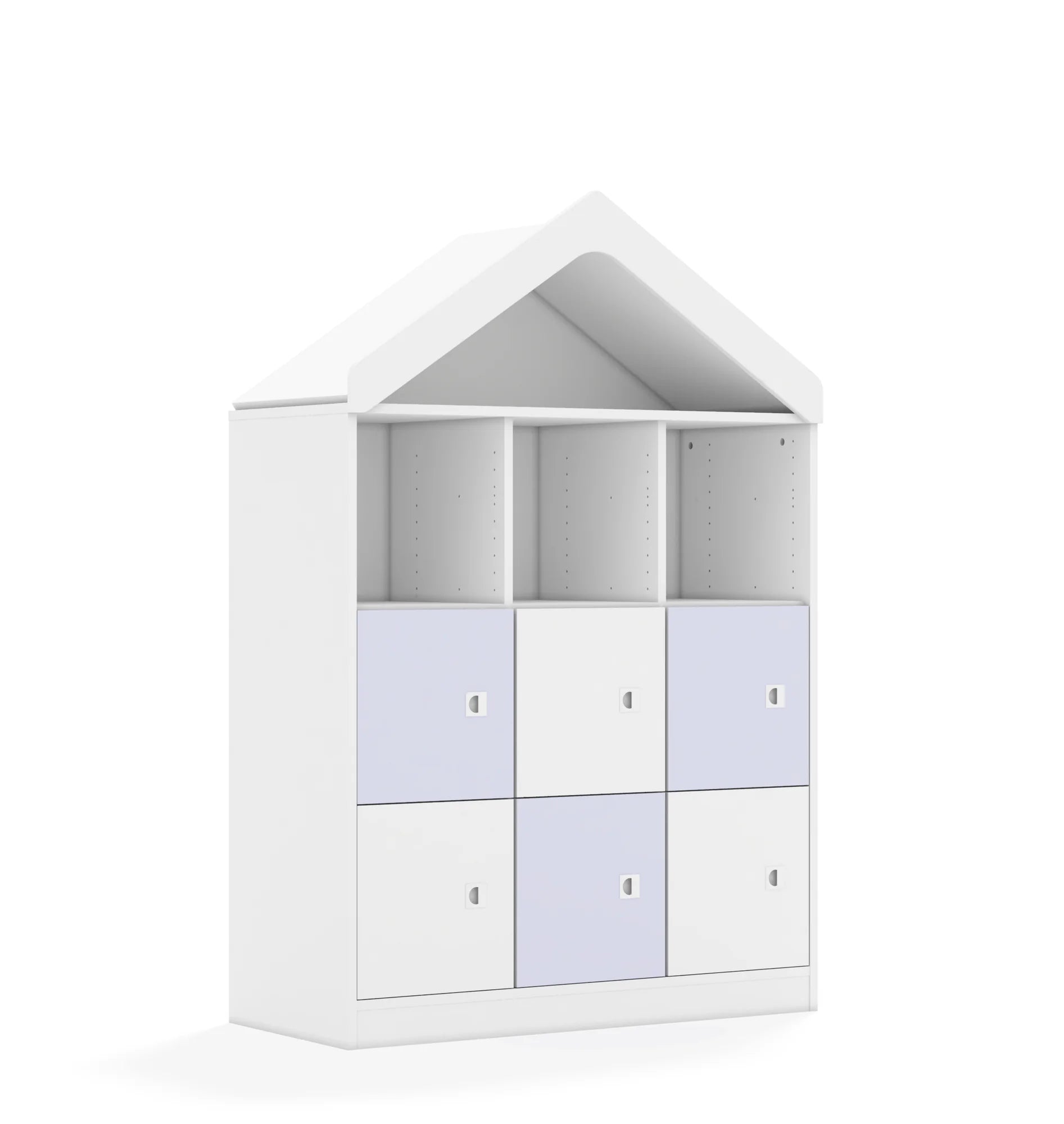 Regał BLOX 110 3PP 6F1 z daszkiem 1049x466x1575 – biały / biały/pastelowy fioletowy