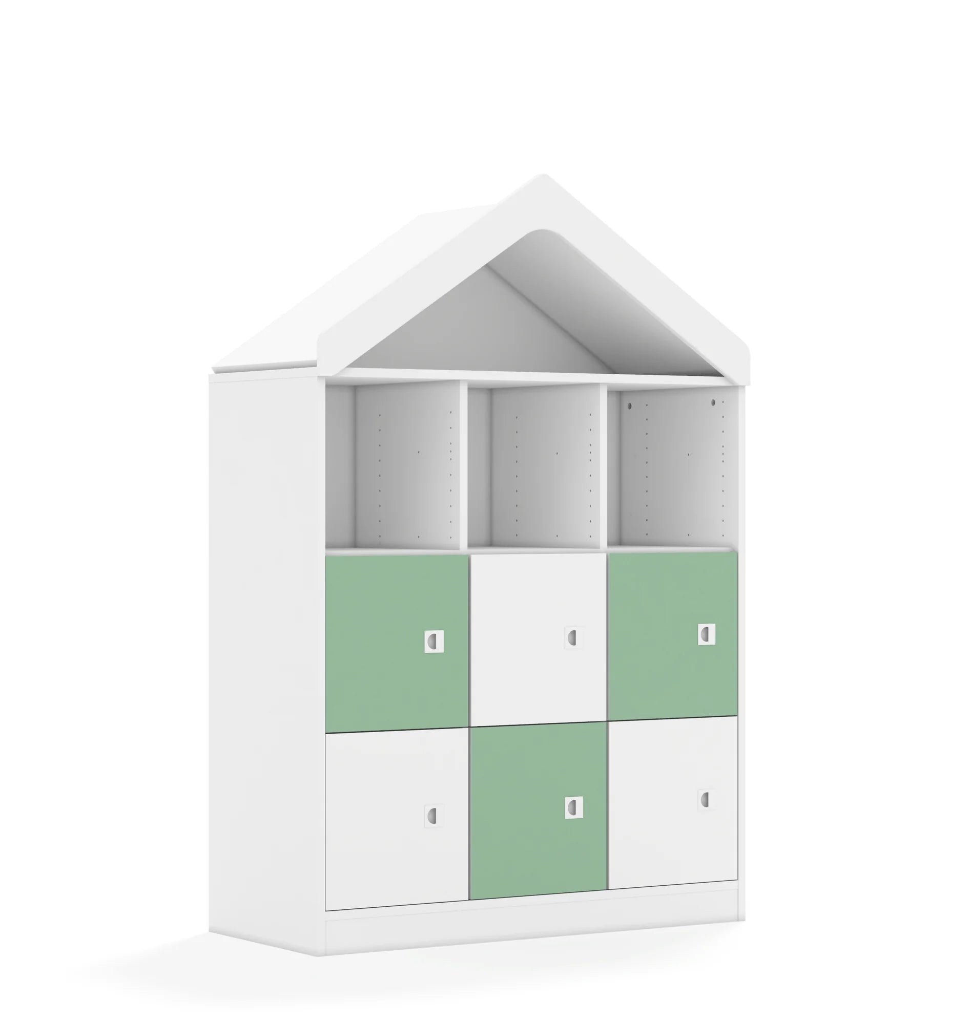 Regał BLOX 110 3PP 6F1 z daszkiem 1049x466x1575 – biały / biały/pastelowy zielony