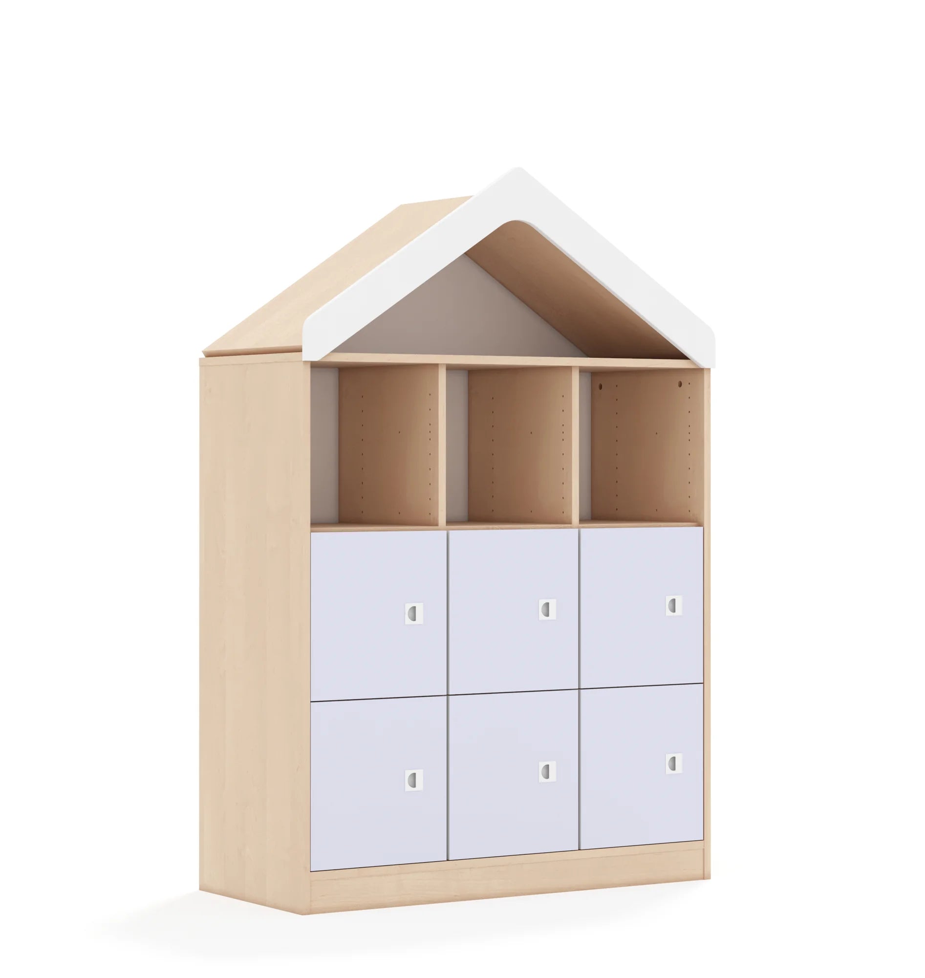 Regał BLOX 110 3PP 6F1 z daszkiem 1049x466x1575 – brzoza / pastelowy fioletowy