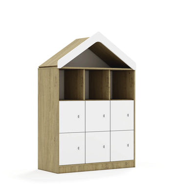Regał BLOX 110 3PP 6F1 z daszkiem 1049x466x1575 – dąb / biały