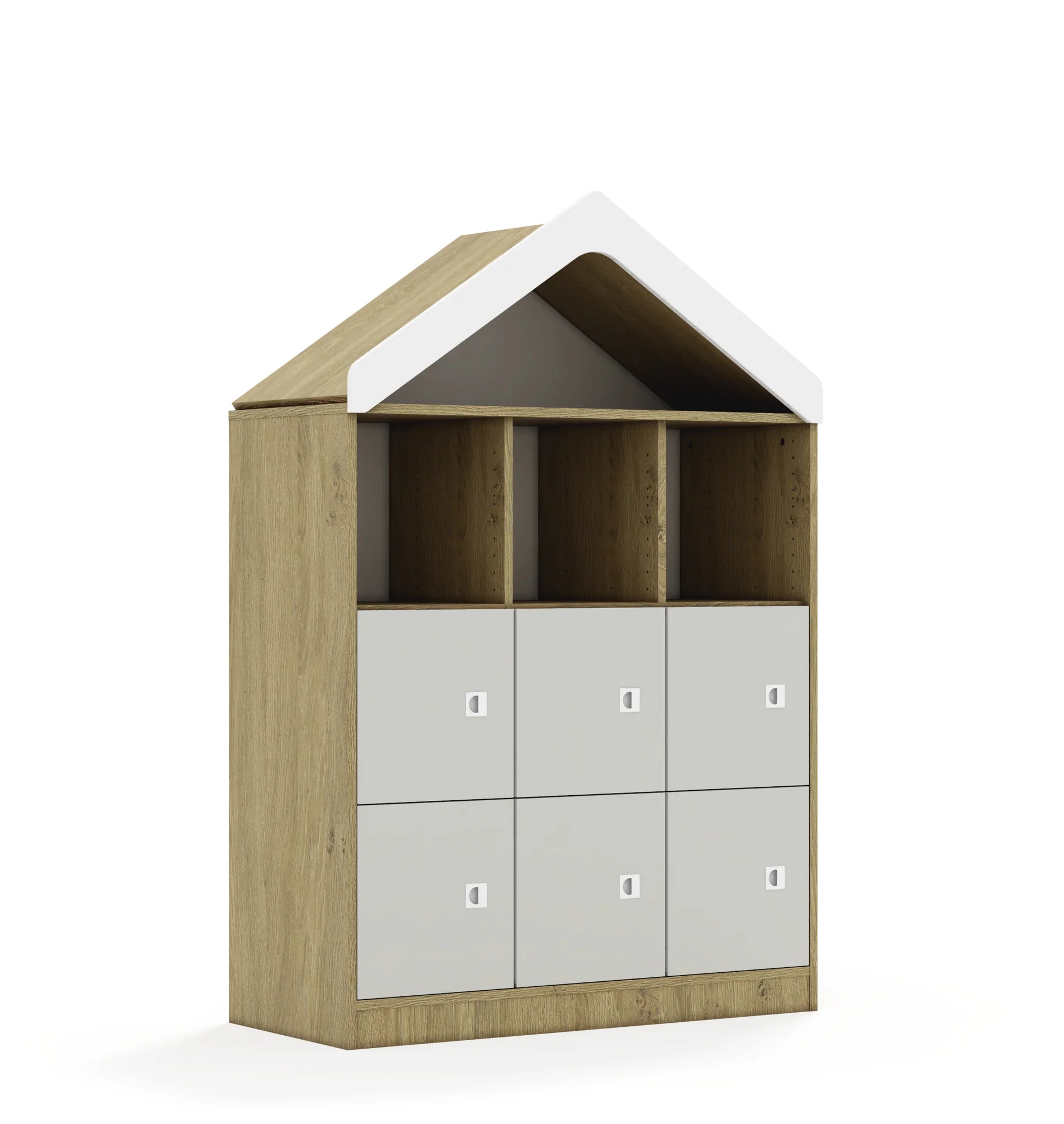 Regał BLOX 110 3PP 6F1 z daszkiem 1049x466x1575 – dąb / jasny szary