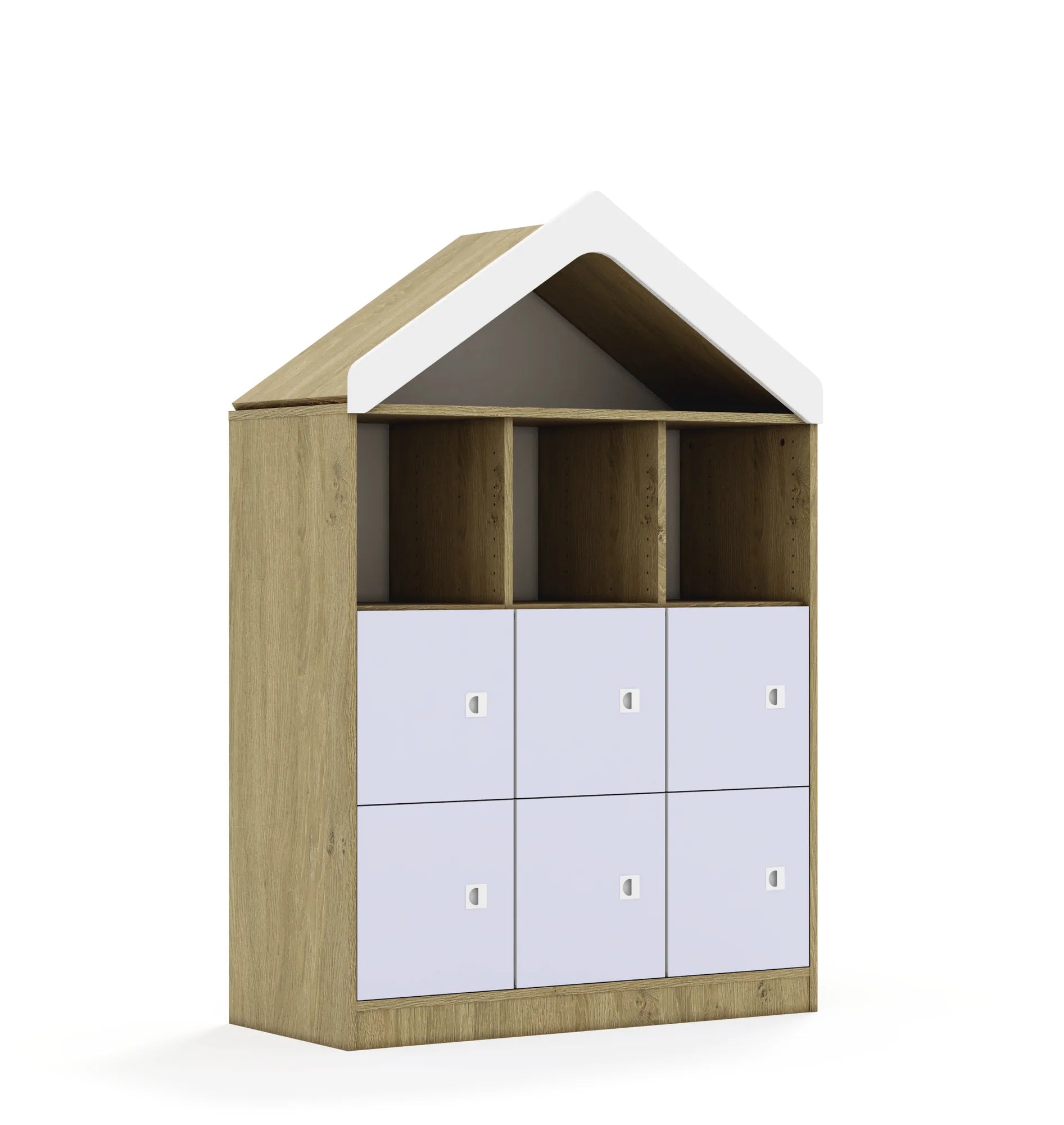 Regał BLOX 110 3PP 6F1 z daszkiem 1049x466x1575 – dąb / pastelowy fioletowy