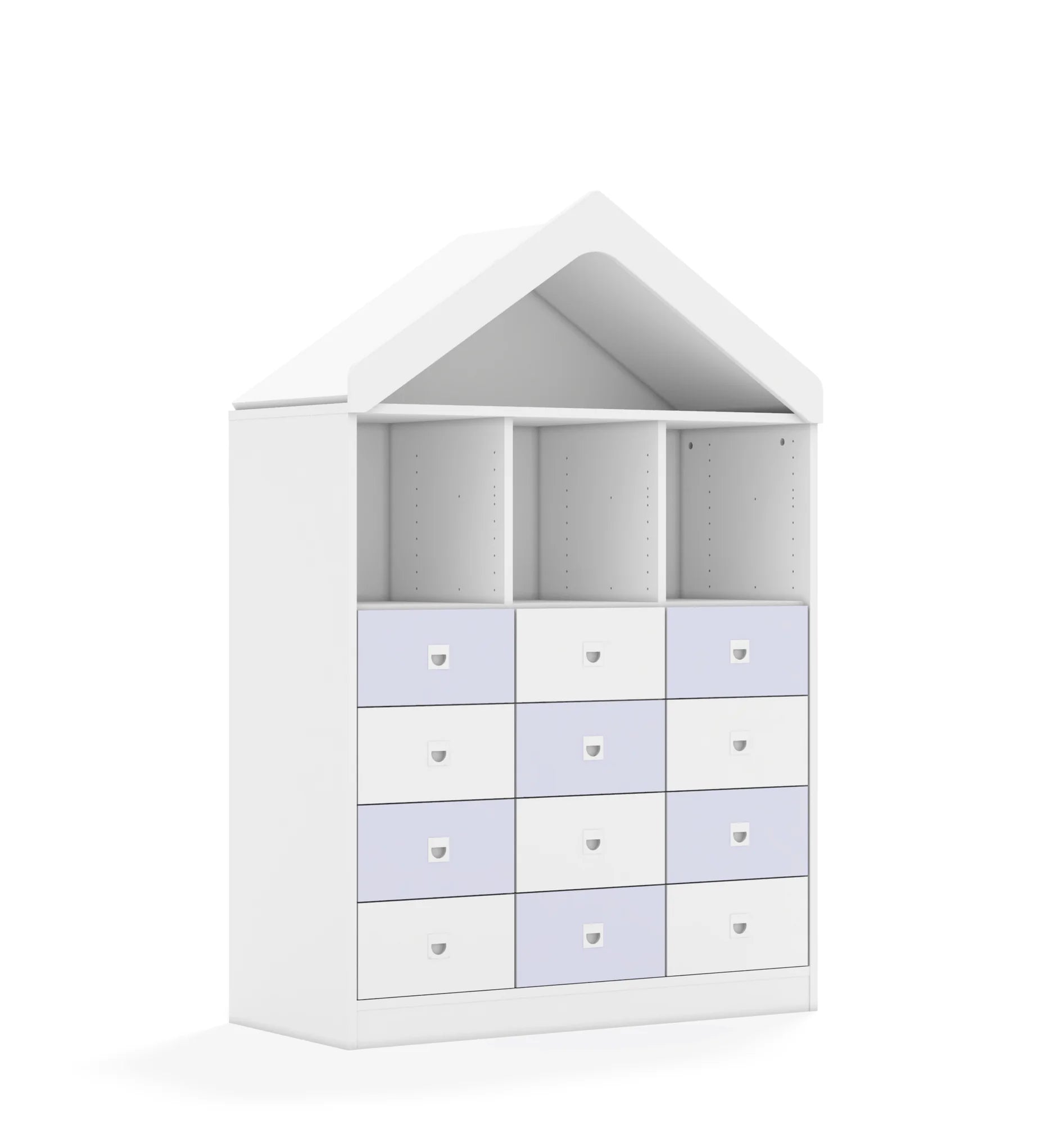 Regał BLOX 110 3PP 8SB 4SS z daszkiem 1049x466x1575 – biały / biały/pastelowy fioletowy