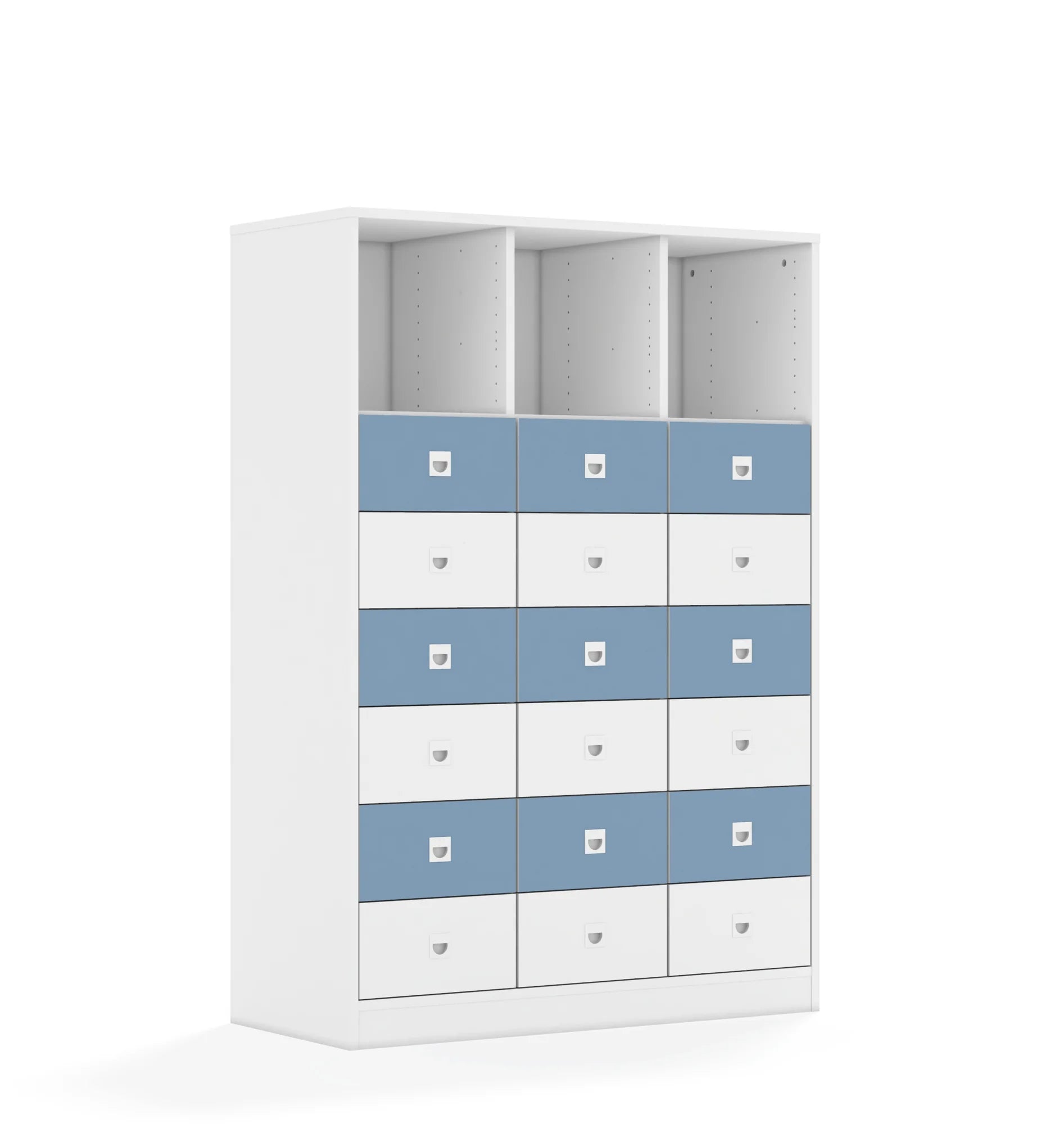 Regał BLOX 110 4PP 12SB 6SS 1049x466x1517 – biały / biały/pastelowy niebieski