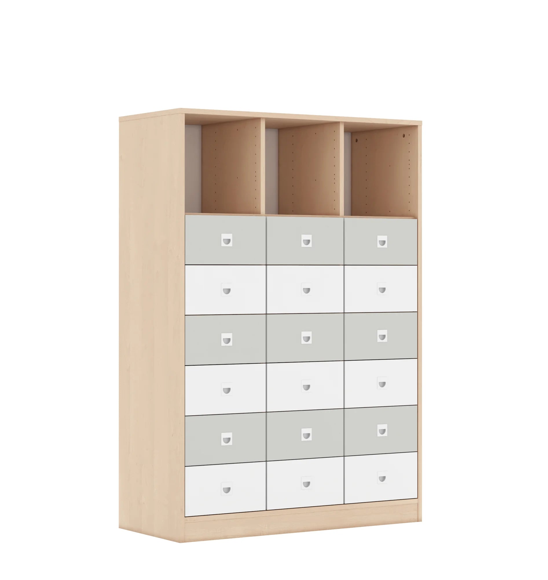 Regał BLOX 110 4PP 12SB 6SS 1049x466x1517 – brzoza / biały/jasny szary