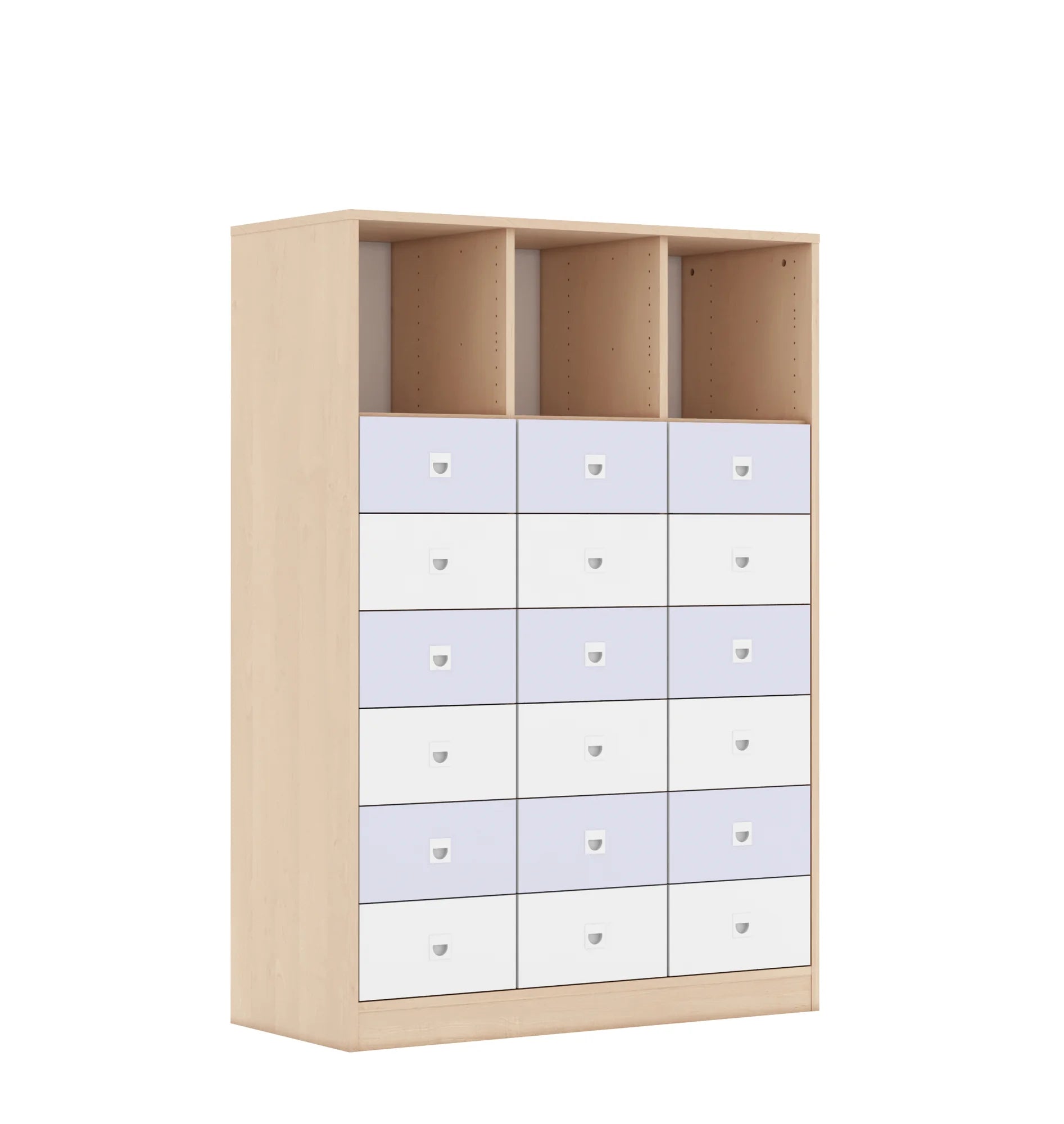 Regał BLOX 110 4PP 12SB 6SS 1049x466x1517 – brzoza / biały/pastelowy fioletowy