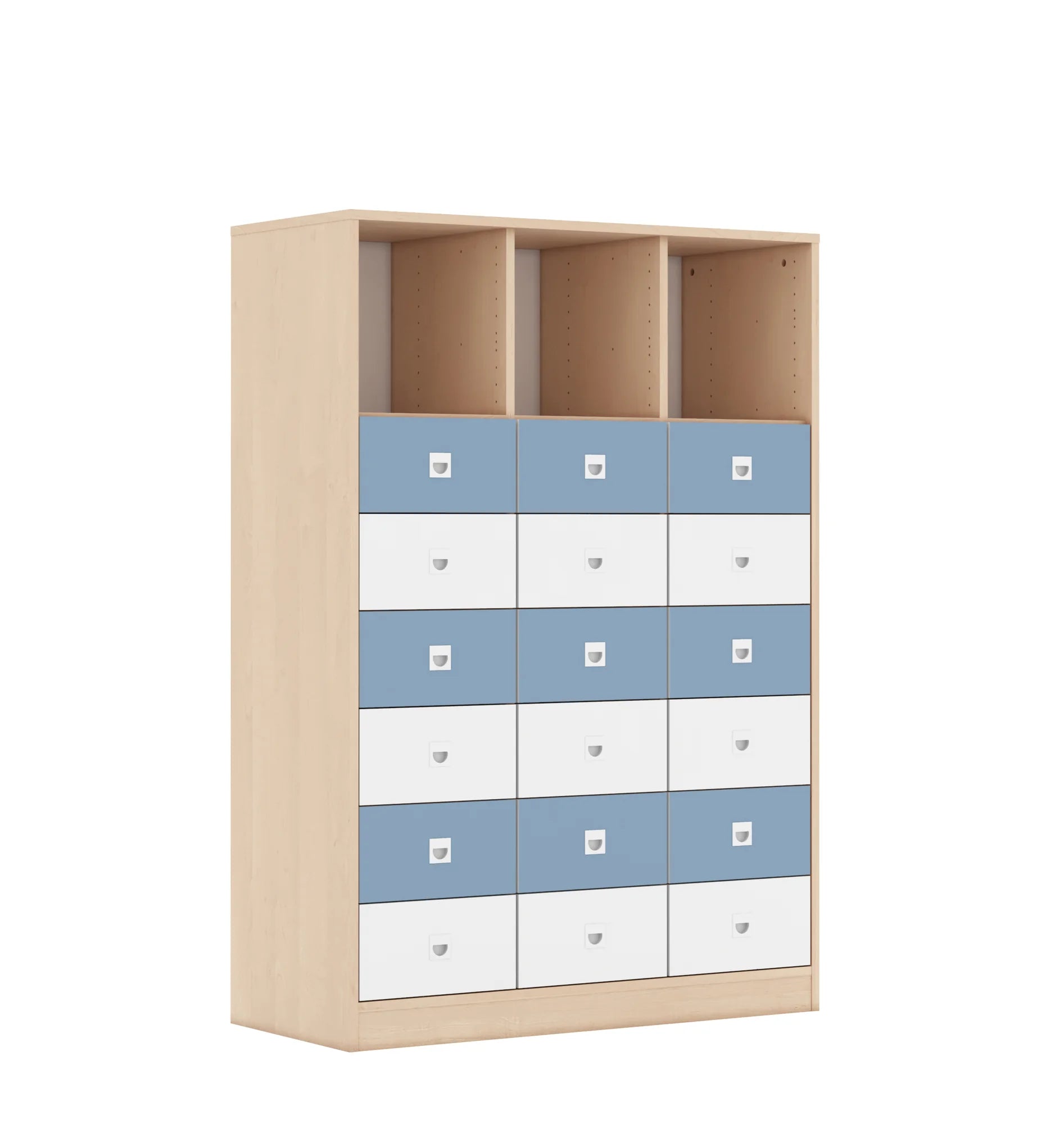 Regał BLOX 110 4PP 12SB 6SS 1049x466x1517 – brzoza / biały/pastelowy niebieski